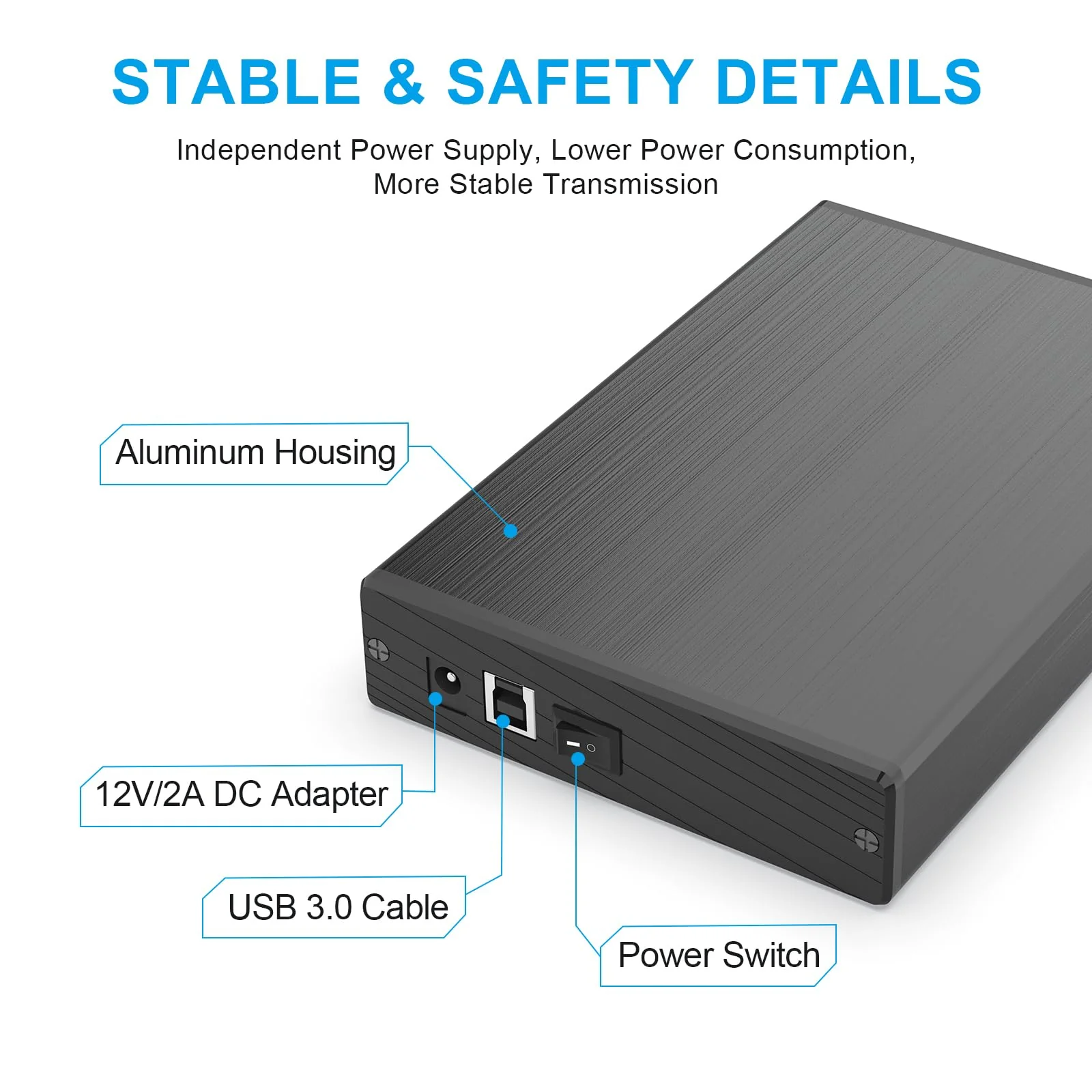 USB 3.0 to 3.5 Inch Hard Drive Enclosure, Vertical External Hard Drive Docking with Stand for 3.5 inch SATA HDD SSD, Aluminum Alloy Drive Case Support Up to 12TB with UASP,Power Adapter 3.5" SATA Enclosure-Black - Image 4