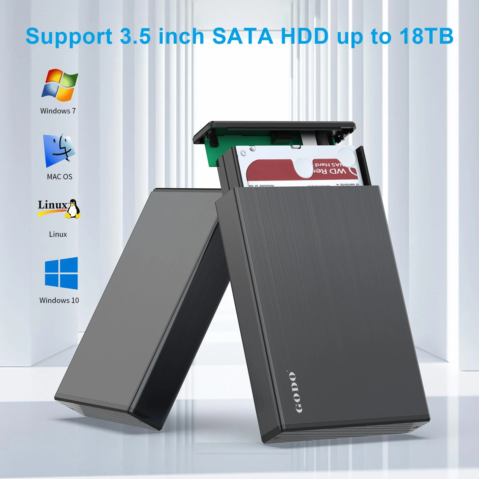 USB 3.0 to 3.5 Inch Hard Drive Enclosure, Vertical External Hard Drive Docking with Stand for 3.5 inch SATA HDD SSD, Aluminum Alloy Drive Case Support Up to 12TB with UASP,Power Adapter 3.5" SATA Enclosure-Black - Image 5