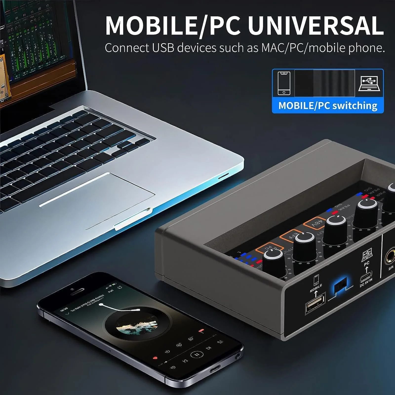 USB Audio Interface for PC with Touch Model, AudioBox Mic Preamps 16 bit/48 kHz Phantom Power XLR 48V Audio Interface for Recording Music, Live Streaming and Podcasting Recording Q16 - Image 3