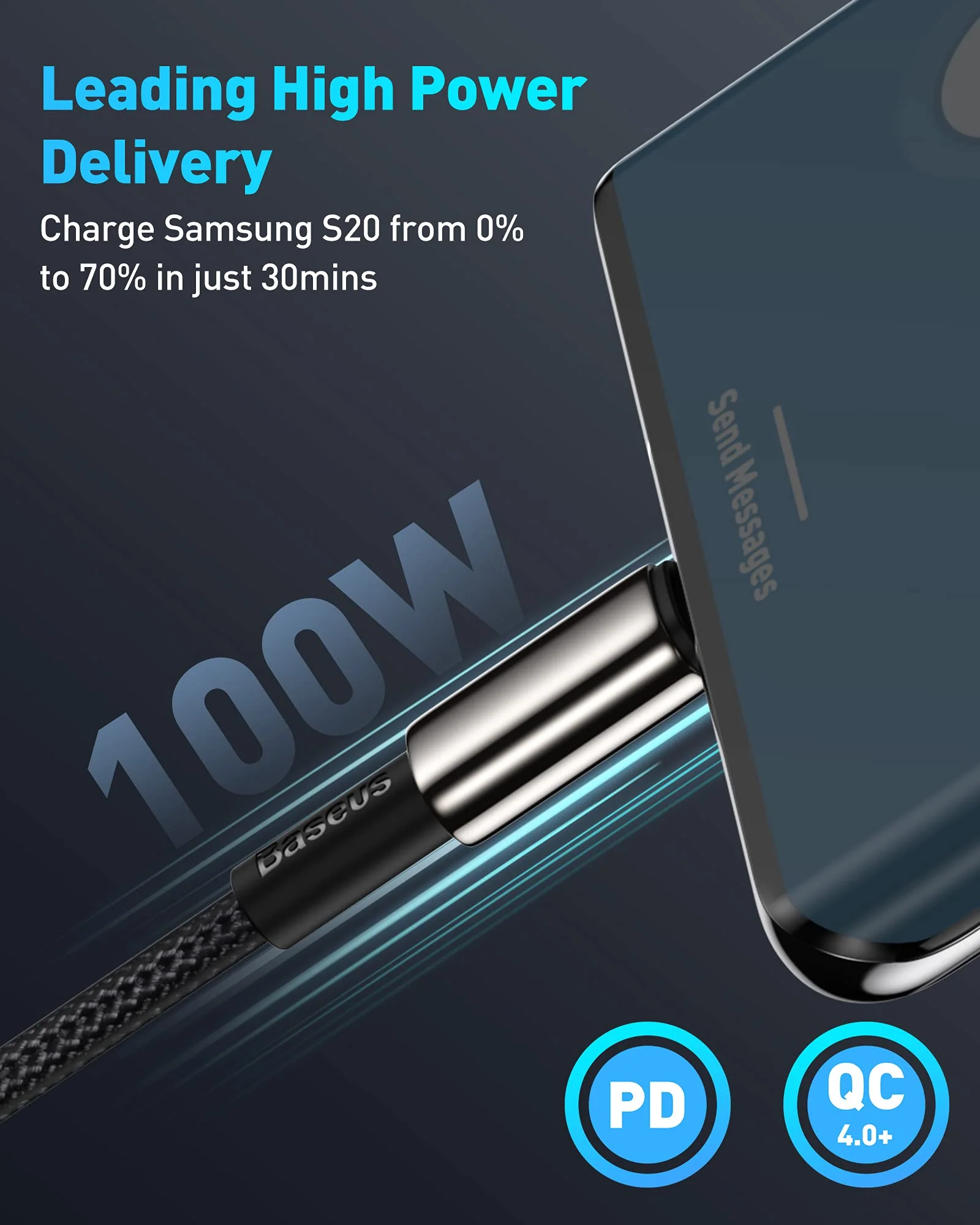 USB C Cable, Baseus 100W PD 5A QC 4.0 Fast Charging USB C to USB C Cable, Zinc Alloy Nylon Braided USB Type C Charger Cable for iPhone 15/Pro/Plus/Pro Max, MacBook, iPad Pro/Air/Mini, Samsung S23/S22+ 3.3ft Black - Image 2