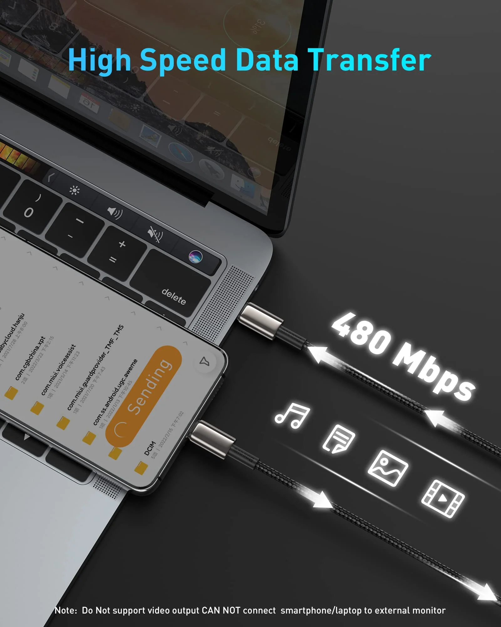 USB C Cable, Baseus 100W PD 5A QC 4.0 Fast Charging USB C to USB C Cable, Zinc Alloy Nylon Braided USB Type C Charger Cable for iPhone 15/Pro/Plus/Pro Max, MacBook, iPad Pro/Air/Mini, Samsung S23/S22+ 3.3ft Black - Image 5