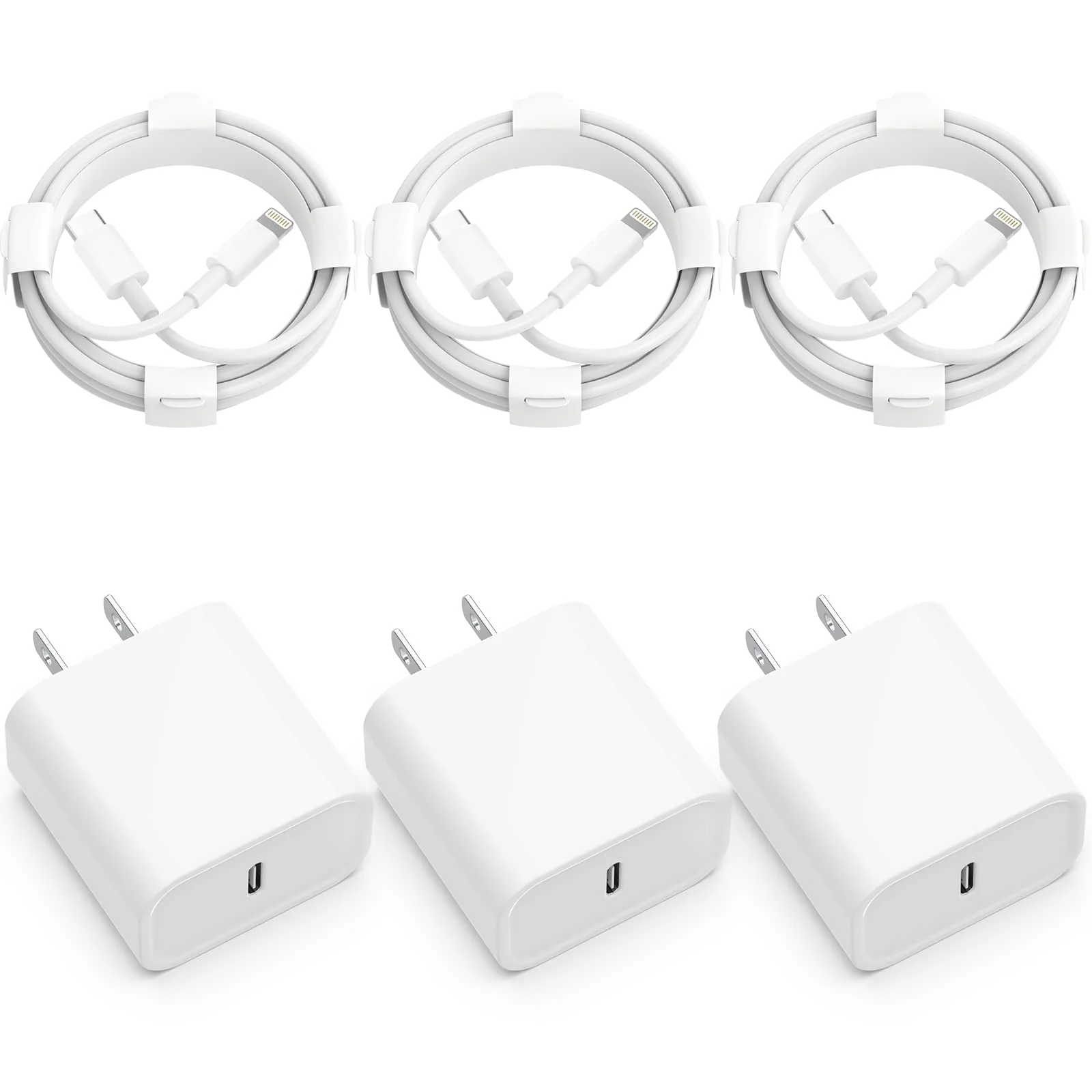 USB C Charger iPhone Charger Fast Charging 3Pack 20W Type C Wall Charger Block with 6FT Long USB C to Lightning Cable Compatible with for iPhone 14Pro/13 Pro/12/12 Pro Max/11/XS Max/XS/XR/X/8 White
