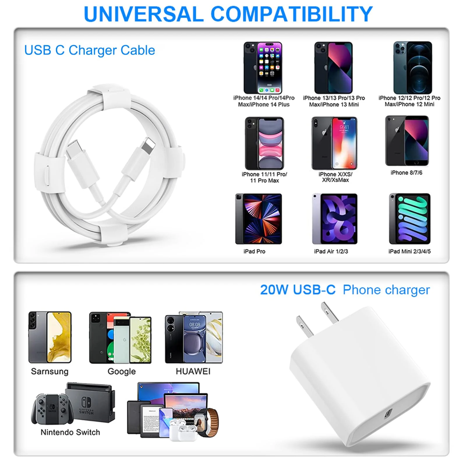 USB C Charger iPhone Charger Fast Charging 3Pack 20W Type C Wall Charger Block with 6FT Long USB C to Lightning Cable Compatible with for iPhone 14Pro/13 Pro/12/12 Pro Max/11/XS Max/XS/XR/X/8 White - Image 6