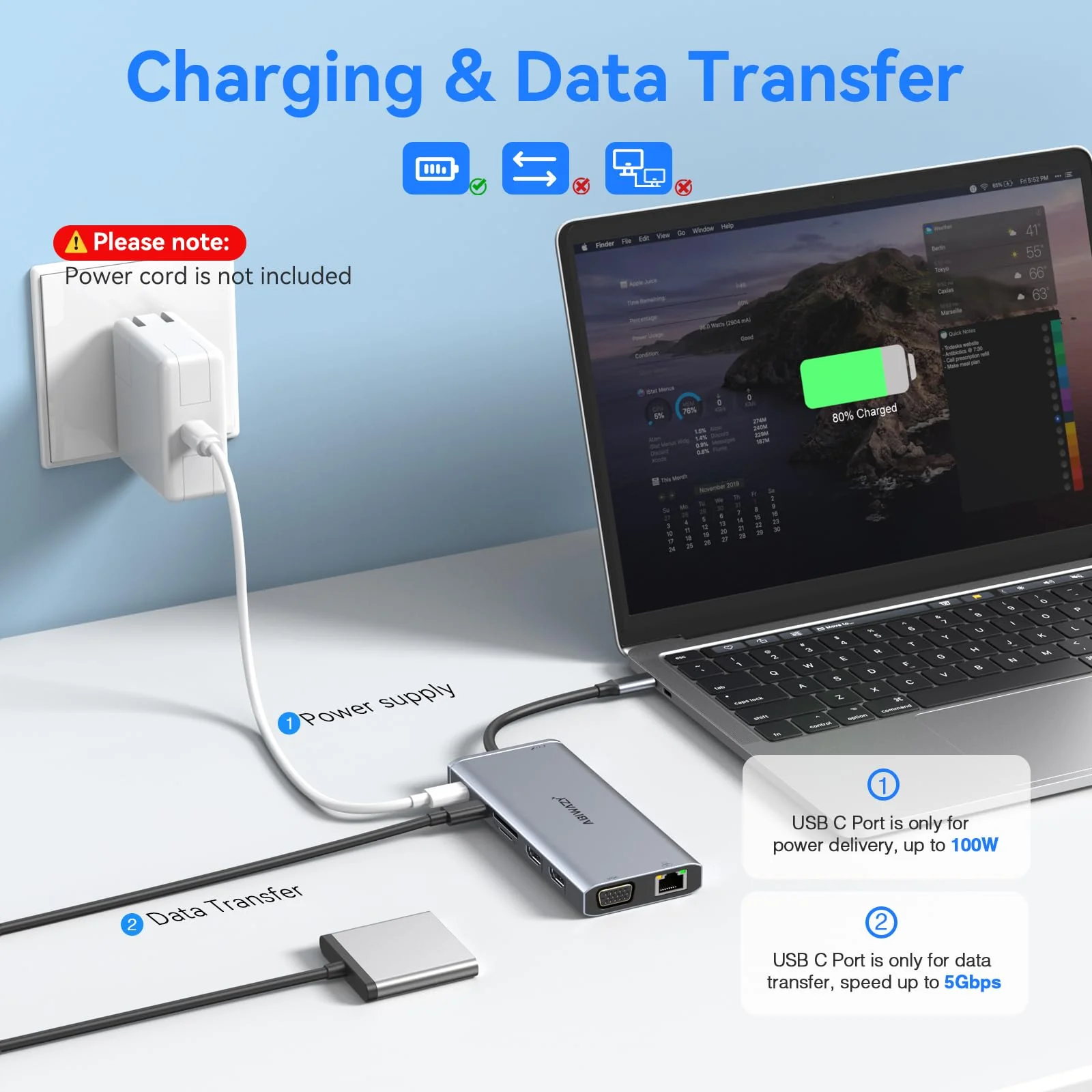 USB C Docking Station Dual Monitor for Dell/HP/Lenovo/Surface Laptop, 14 in 1 Triple Display Hub Multiple Adapter, Dongle with 2 HDMI 4K+VGA+5 Port+100W PD Charger+Ethernet+SD/TF+Audio 14 IN 1 (2HDMI+VGA) USB C Docking Station - Image 5
