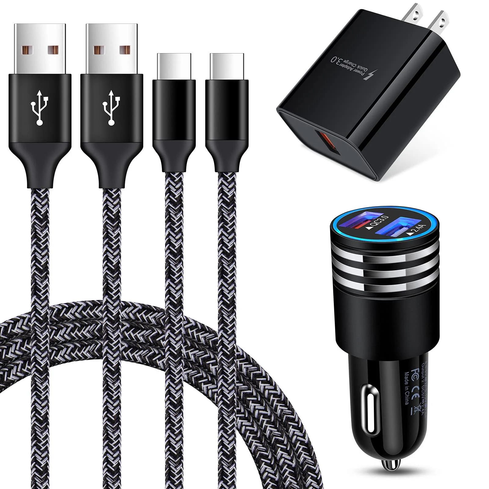 USB C Fast Charger for Samsung Galaxy S24/S23/S22/S21 Ultra/S21+/S20 FE Note 20 Ultra A13 A53 A12 A32 A42 A21 A51 A71 A10E A20 A50 S10 S9 S8,Quick Charge 3.0 Wall Charger Car Adapter 6FT Type C Cable