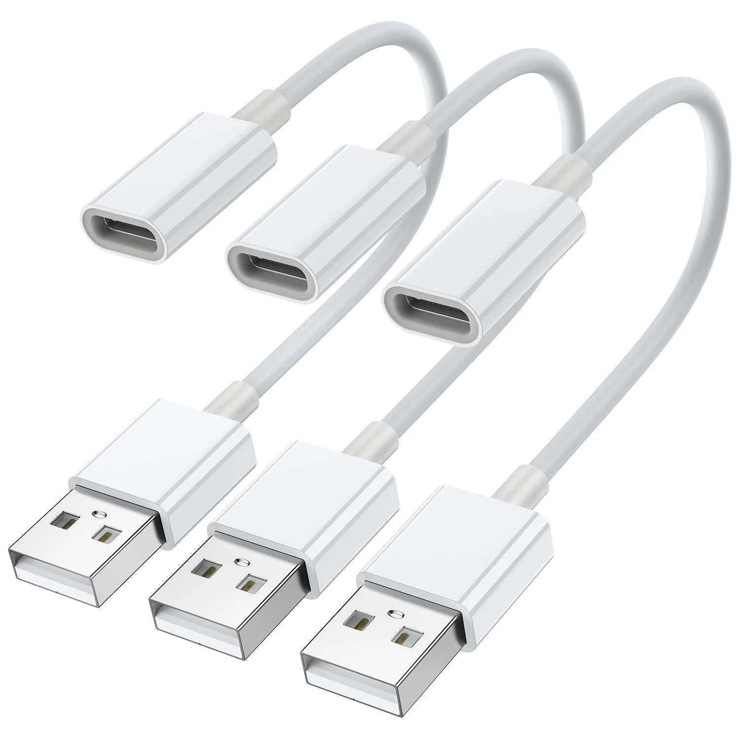 USB C Female to USB Male Adapter (3-Pack),Type C to USB A Charger Cable Adapter,Compatible with iPhone 11 12 Pro Max,iPad 2018,Samsung Galaxy Note 10 S20 Plus S20+ 20+ Ultra,Google Pixel 4 3 XL(White)