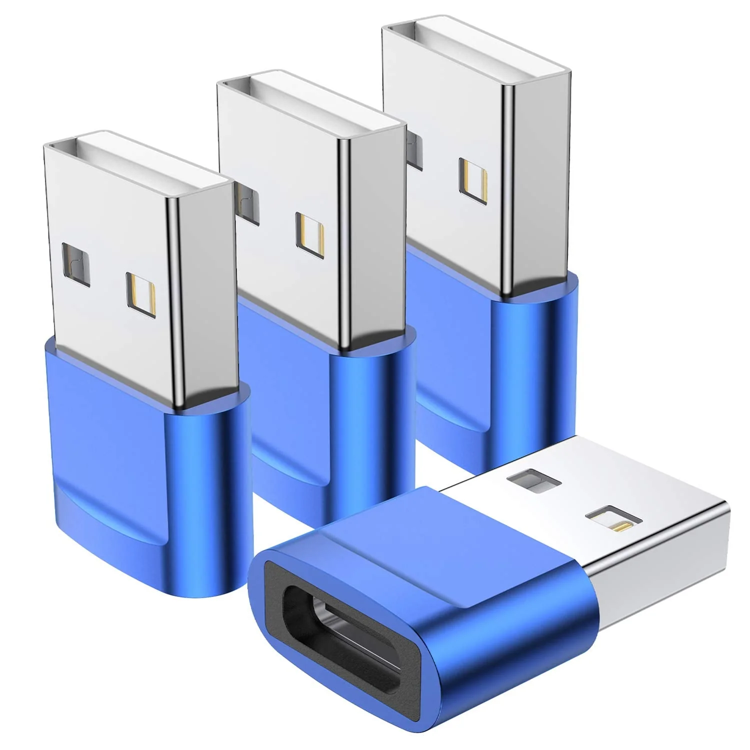 USB C Female to USB Male Adapter (4-Pack),Type C to USB A Charger Cable Adapter for iPhone 11 12 13 14 15 Plus Pro Max,Samsung Galaxy Note 10 S24 S23 S22 Ultra,Google Pixel 4 3 2,iPad Air 4 5 Mini 6 Blue
