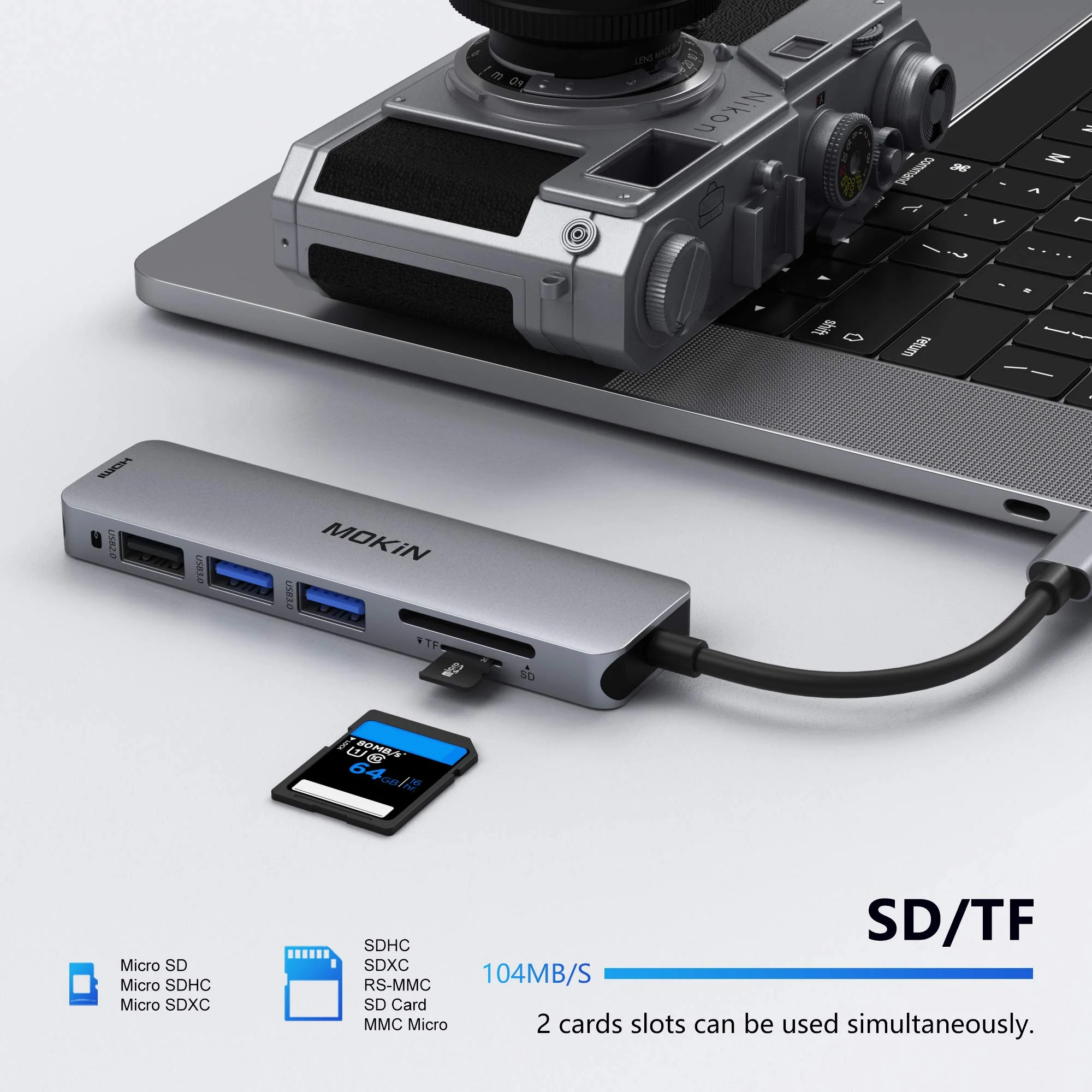 USB C Hub HDMI Adapter for MacBook Pro 2019/2018/2017, MOKiN 5 in 1 Dongle USB-C to HDMI, Sd/TF Card Reader and 2 Ports USB 3.0 (Space Gray) Space Gray - Image 5