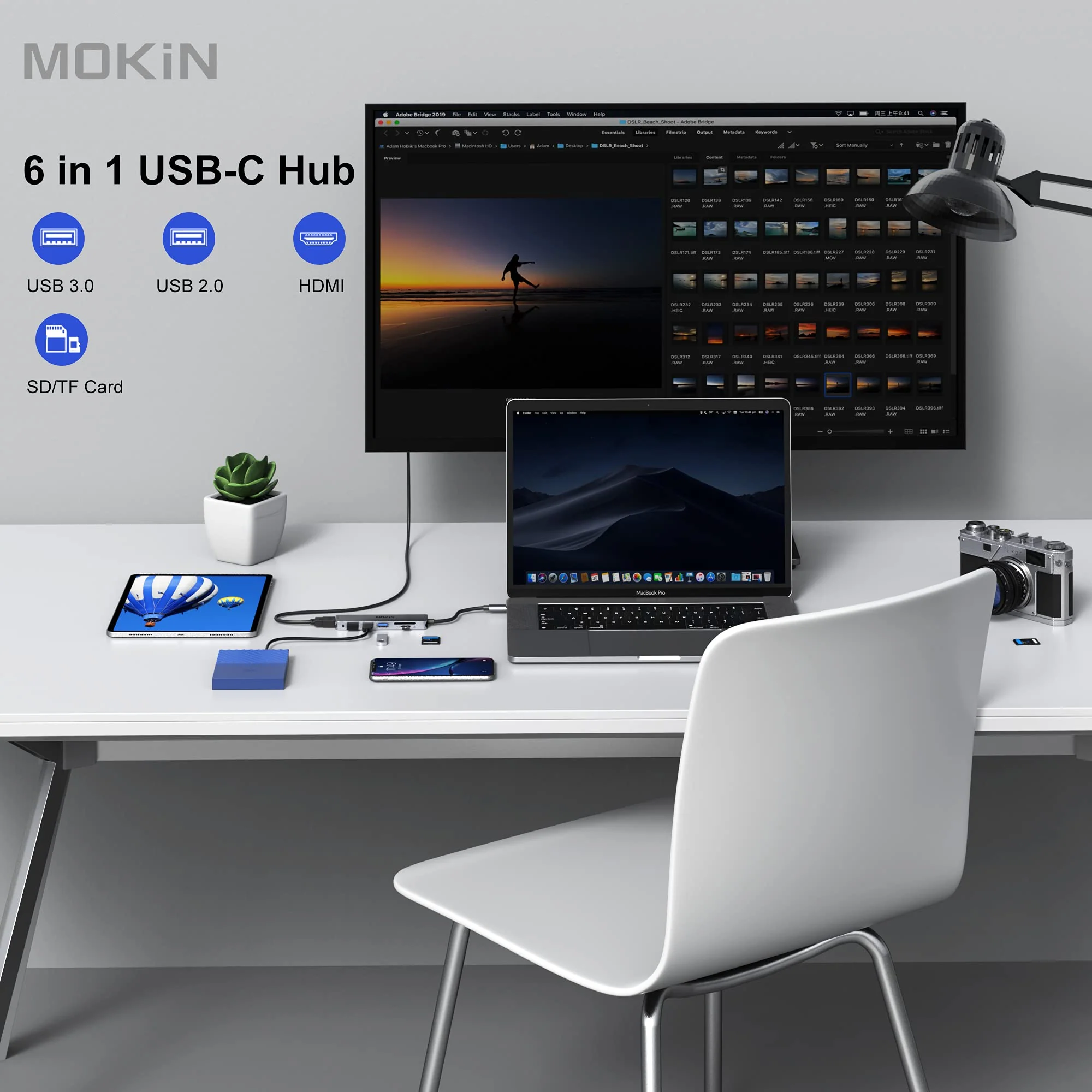 USB C Hub HDMI Adapter for MacBook Pro 2019/2018/2017, MOKiN 5 in 1 Dongle USB-C to HDMI, Sd/TF Card Reader and 2 Ports USB 3.0 (Space Gray) Space Gray - Image 6