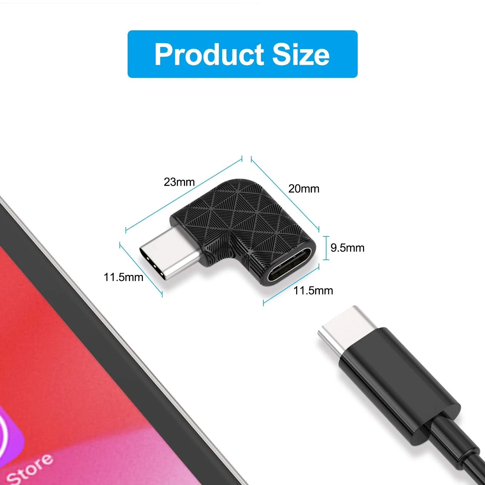USB C Right Angle Adapter,90 Degree USB C to USB Type-C Male to Female Adapter (3 Pack). Support USB-C 3.1 PD 100W Quick Charge 480Mb/s Data Transfer,for Laptop & Tablet & Mobile Phone -Black - Image 3