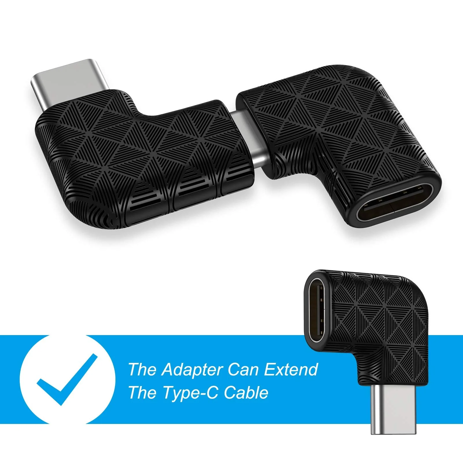 USB C Right Angle Adapter,90 Degree USB C to USB Type-C Male to Female Adapter (3 Pack). Support USB-C 3.1 PD 100W Quick Charge 480Mb/s Data Transfer,for Laptop & Tablet & Mobile Phone -Black - Image 6