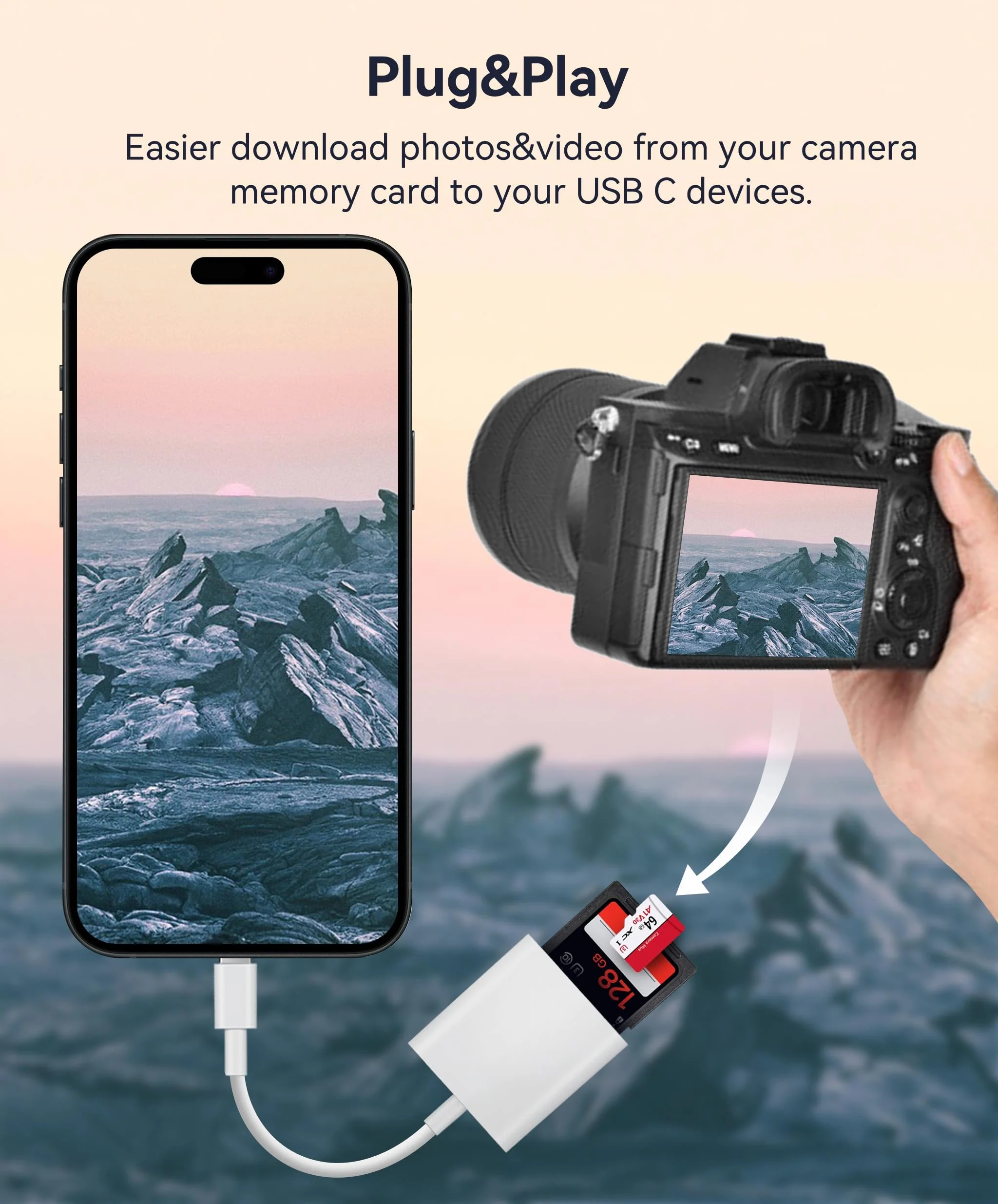 USB C SD Card Reader, WNXSLOAD SD Card Adapter with Dual Card Slots for iPhone 15 Pro iPad Mac MacBook Laptop Android, USB-C/TypeC High-Speed Trail Camera Viewer Memory Card Reader, Plug and Play 2 Slots to USB-C - Image 3
