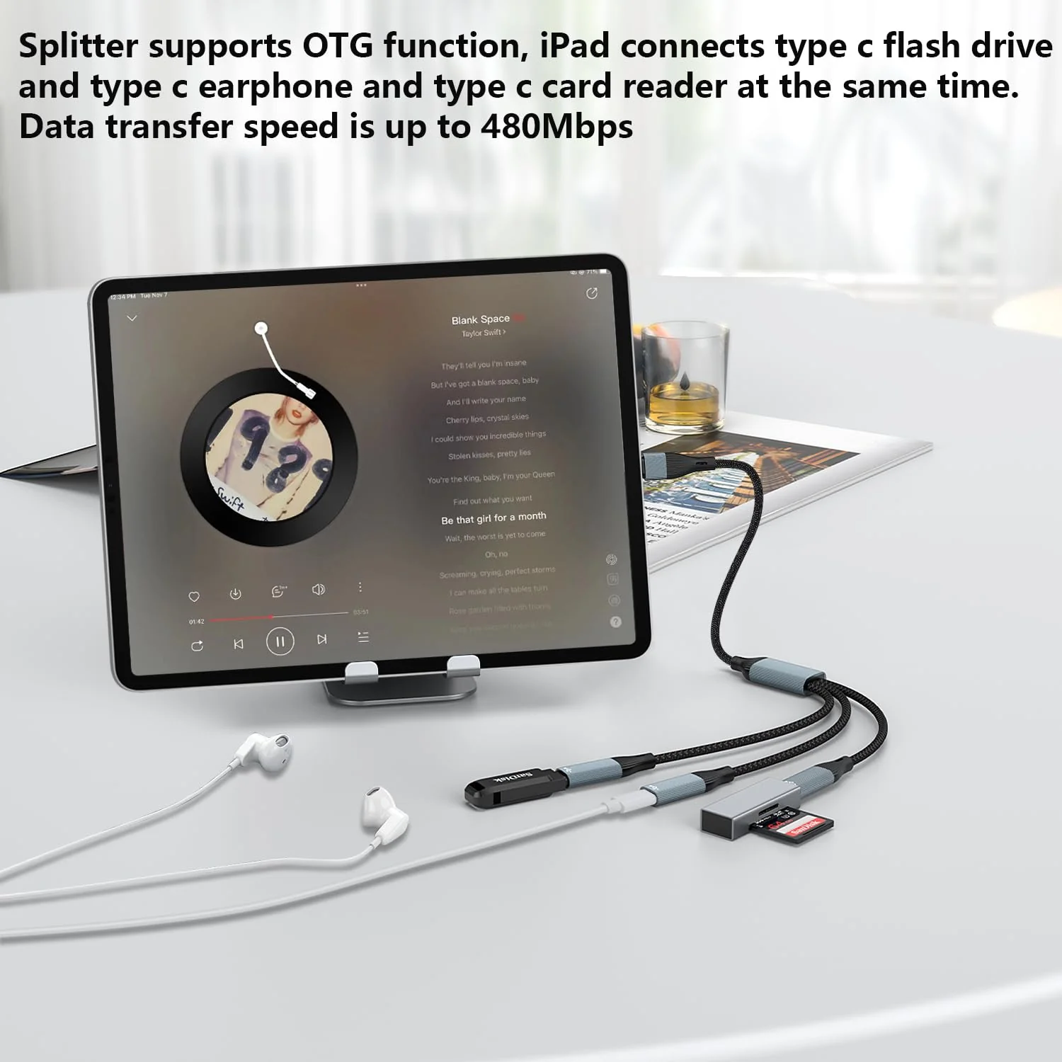 USB C Splitter, USB C to 3 USB C Female Cable USB C Headphone Converter USB C to USB C OTG Splitter with Data Transfer Compatible with iPad Pro, iPad Air 6/5, MacBook, iPhone 15/15Pro, Galaxy S24/S23 Grey - Image 4