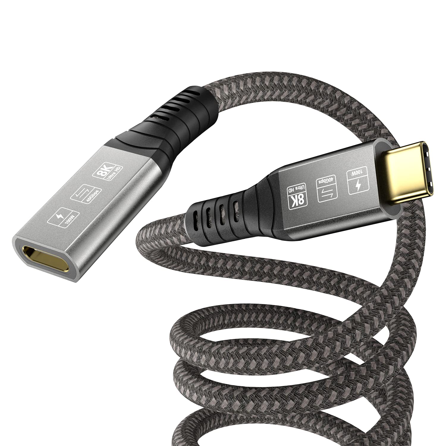 USB C Thunderbolt 4 Extension Cable, 40Gbps Transfer / 8K Display / 100W Charging Compatible with Thunderbolt 4/3, USB4/3, Type C, for Mac MacBook Pro, External SSD eGPU Extender m/f 2.6 ft Extension Cable 2.6ft Male to Female