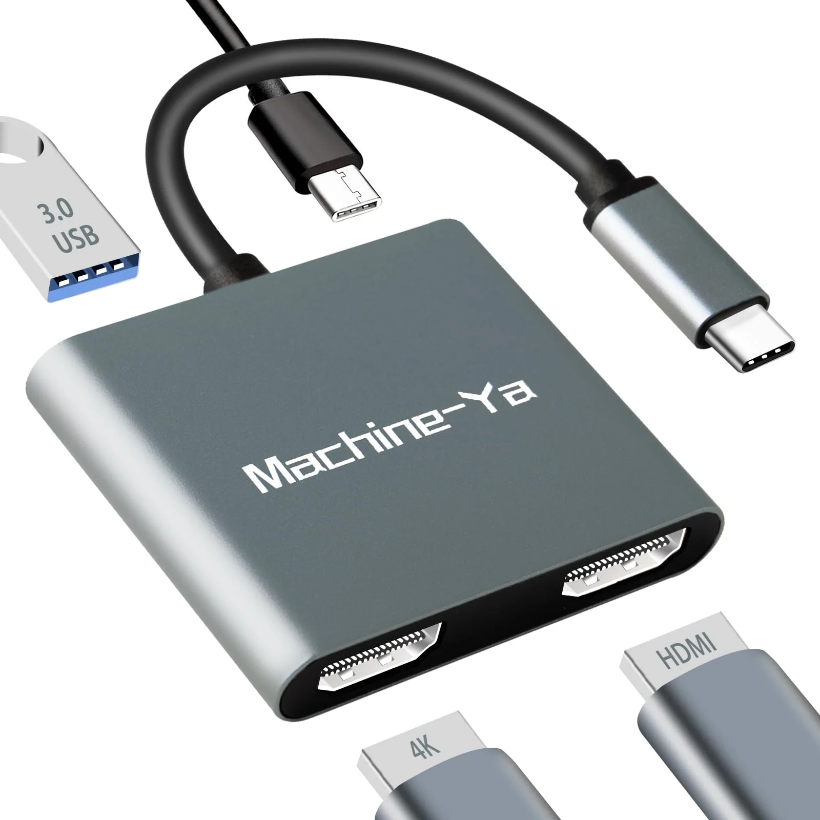 USB C to Dual HDMI Adapter 4K@60hz,USB C Dual Monitor Adapter with USB 3.0, 100W PD, Type C to Dual HDMI Splitter Extend Display for Chromebook, MacBook, Laptop, HP... 4-in-1 USB C to Dual HDMI