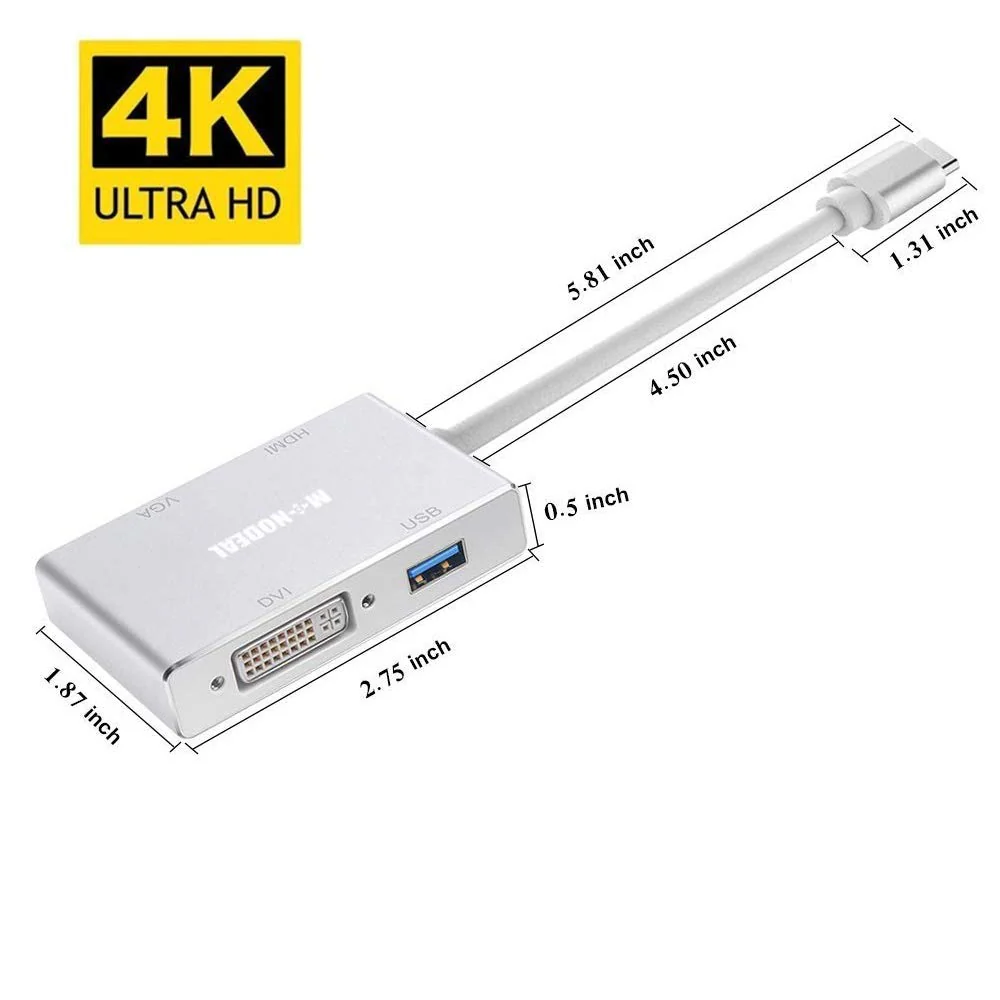 USB C to HDMI/DVI/VGA Adapter, MONODEAL 4 in 1 USB 3.0 Type-C Hub VGA/HDMI/DVI Video Adapter, 4K UHD Male to Female Multi-Display Video Converter - Image 7