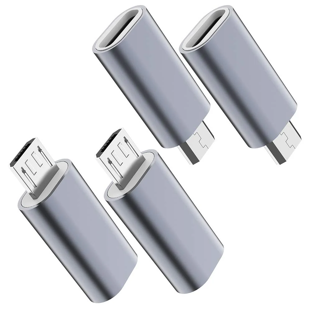 USB C to Micro USB Adapter, (4-Pack) Type C Female to Micro USB Male Convert Connector Support Charge Data Sync Compatible with Samsung Galaxy S7 S7 Edge, Nexus 5 6 and Micro USB Devices(Grey) Grey