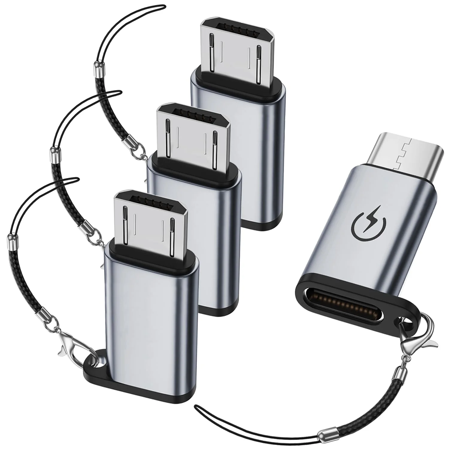 USB C to Micro USB Adapter (4 Pack), USB Type C Female to Micro USB Male Converter Compatible with Samsung Galaxy S6/S7 Edge, LG Nexus 4/5/6 and More Micro USB Devices (Grey)