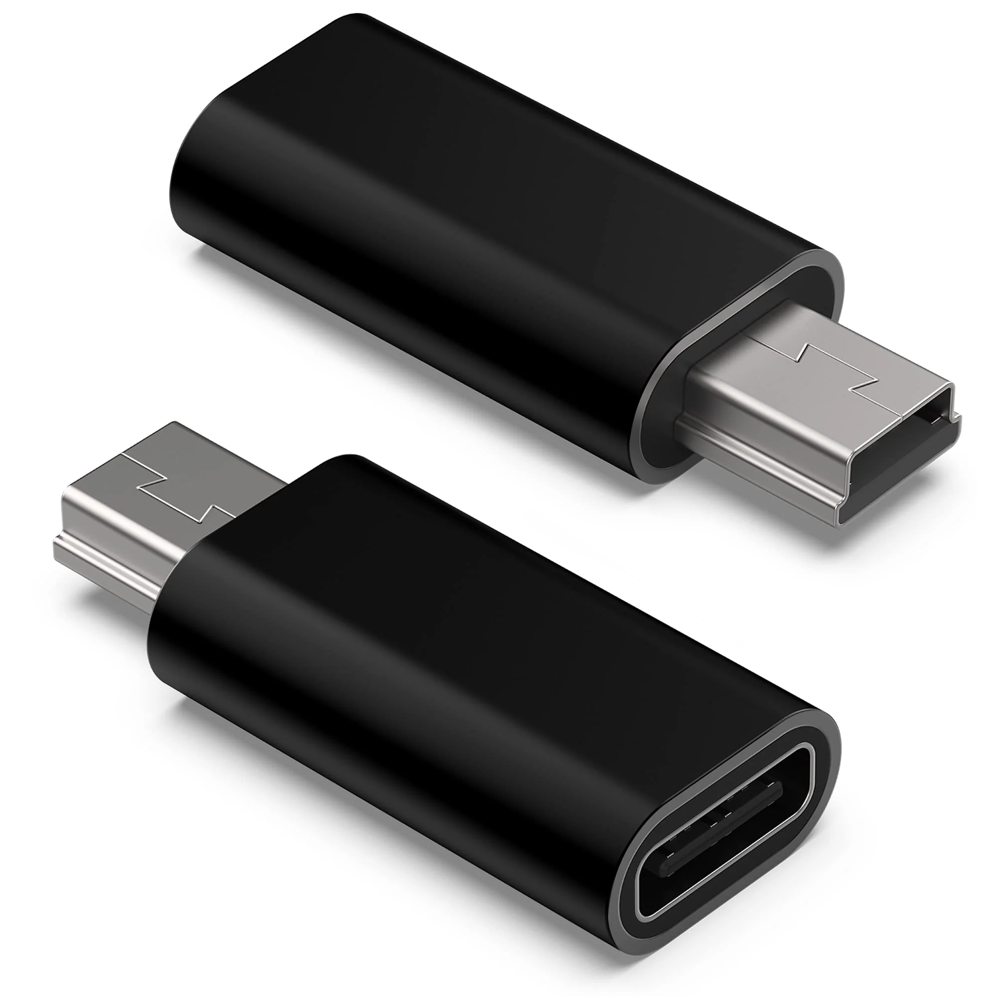 USB C to Mini USB Adapter, Type C Female to Mini USB 2.0 Male Convert Connector Support Charge & Data Sync Compatible GoPro Hero 3+, MP3 Players, Dash Cam, Digital Camera, Receiver etc(2-Pack) Black