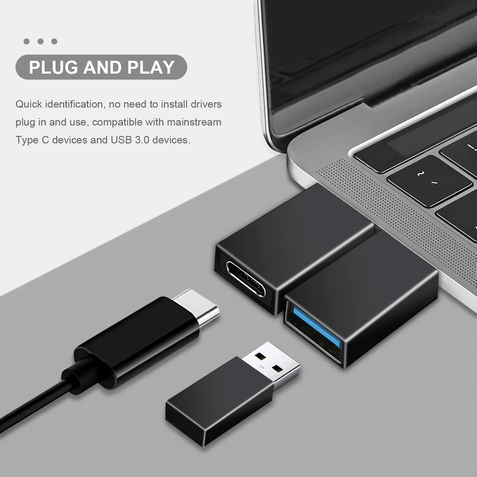 USB C to USB Adapter 4-Pack, [2 Type C Female to A Male Charger Converters] & [2 USB C Male to USB Female], for Apple Watch Ultra 8 9, iPhone 15 Pro Max 14 13 12, AirPods Gray - Image 2