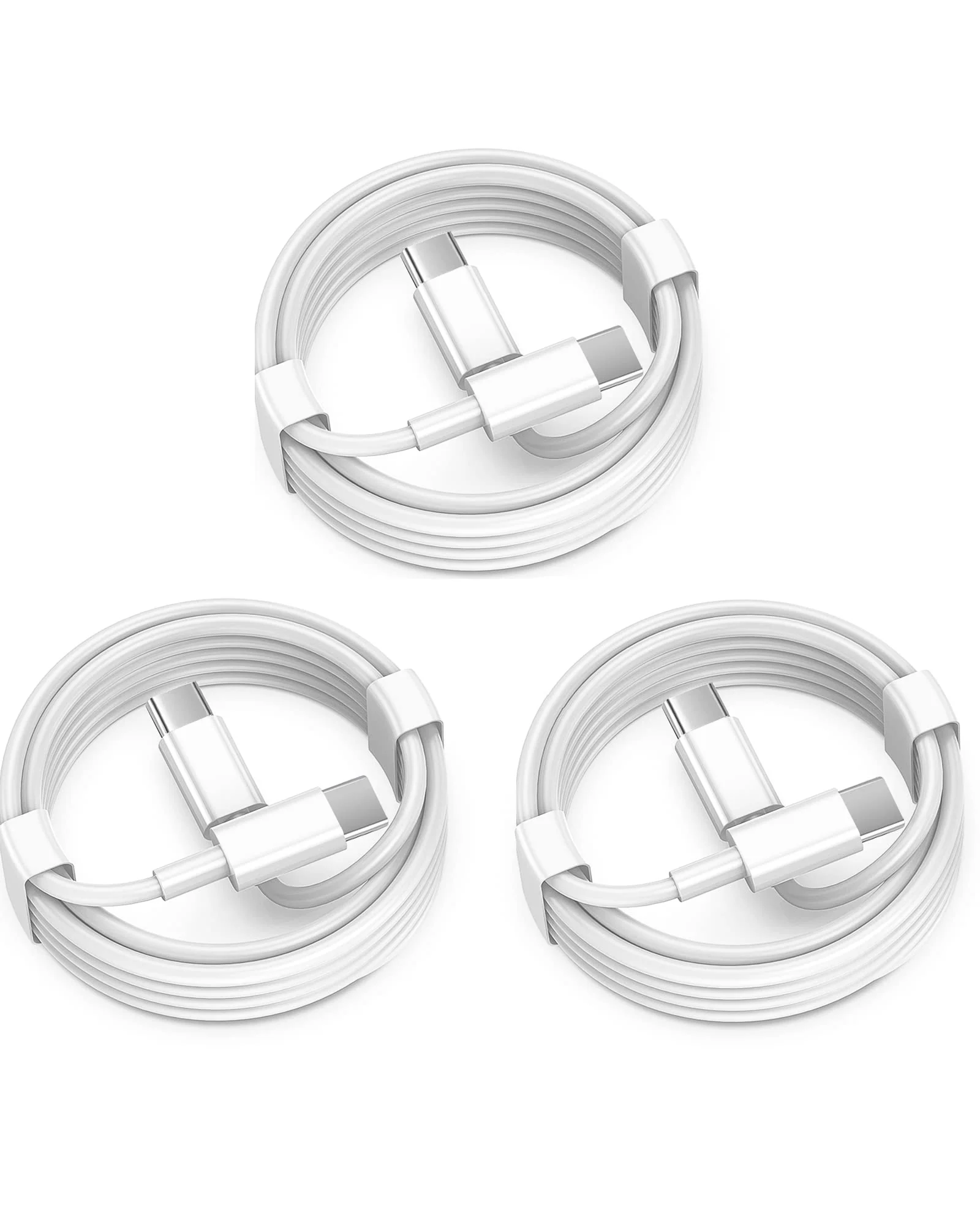 USB C to USB C Charging Cable 6ft 60W 3Pack, USB C Cable for Charging Apple,for iPhone 15/15 Pro/15 Pro Max/15 Plus,iPad Pro, Air5, MacBook Air White 3