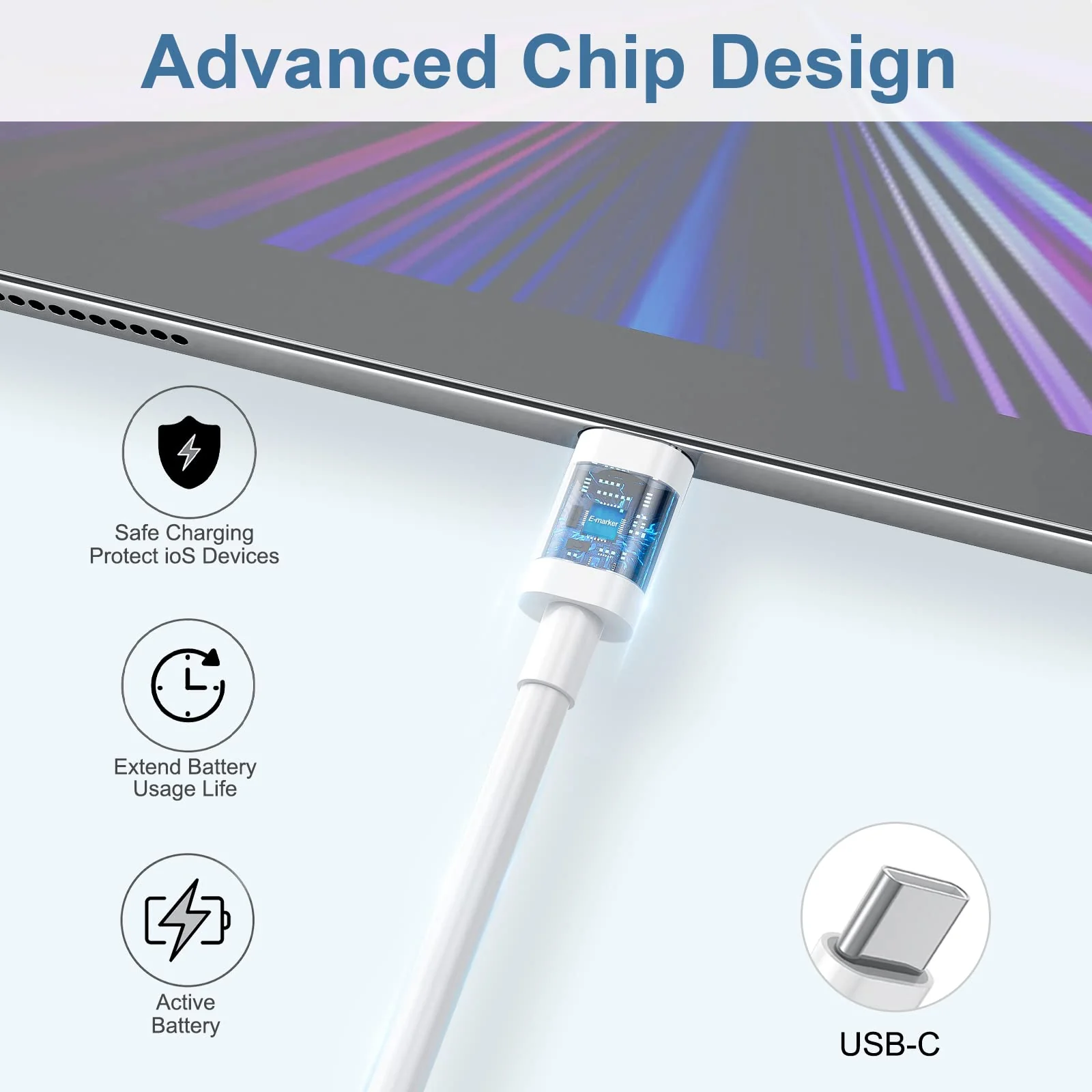 USB C to USB C Charging Cable 6ft 60W 3Pack, USB C Cable for Charging Apple,for iPhone 15/15 Pro/15 Pro Max/15 Plus,iPad Pro, Air5, MacBook Air White 3 - Image 5