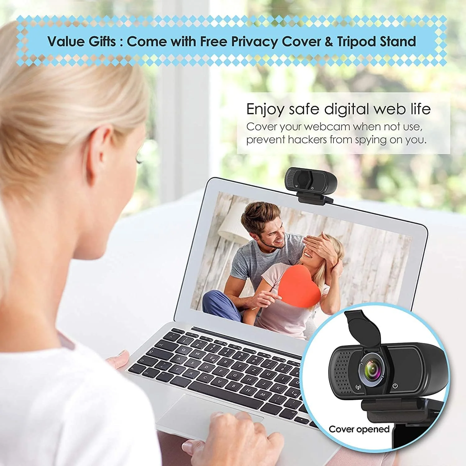 USB C Webcam for PC: 1080P HD Web Cam with Mic,Computer Camera with Privacy Cover & Tripod Stand for MAC Desktop Laptop, Wide Angle Webcam Pro Streaming Web Camera for Zoom/Skype/Teams/Webex USB-C Webcam with Cover & Tripod - Image 5