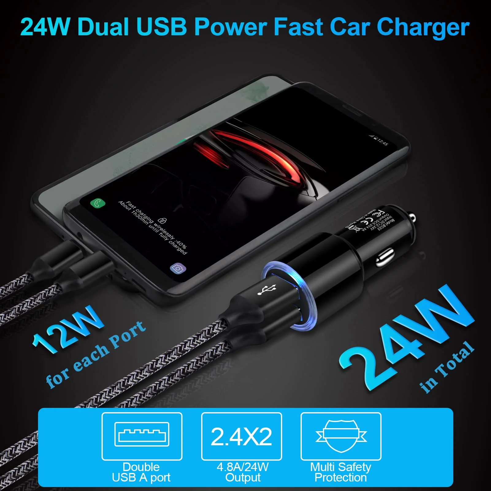 USB Car Charger, 2Pack 4.8A Fast Charging Dual Port USB Cigarette Lighter Adapter for iPhone 15 14 13 12 11 Pro Max SE XR X 8 7 6, iPad, Samsung Galaxy S23 S22 S21 S20 S10 S9 S8 S7 A51,Android,Kindle - Image 3