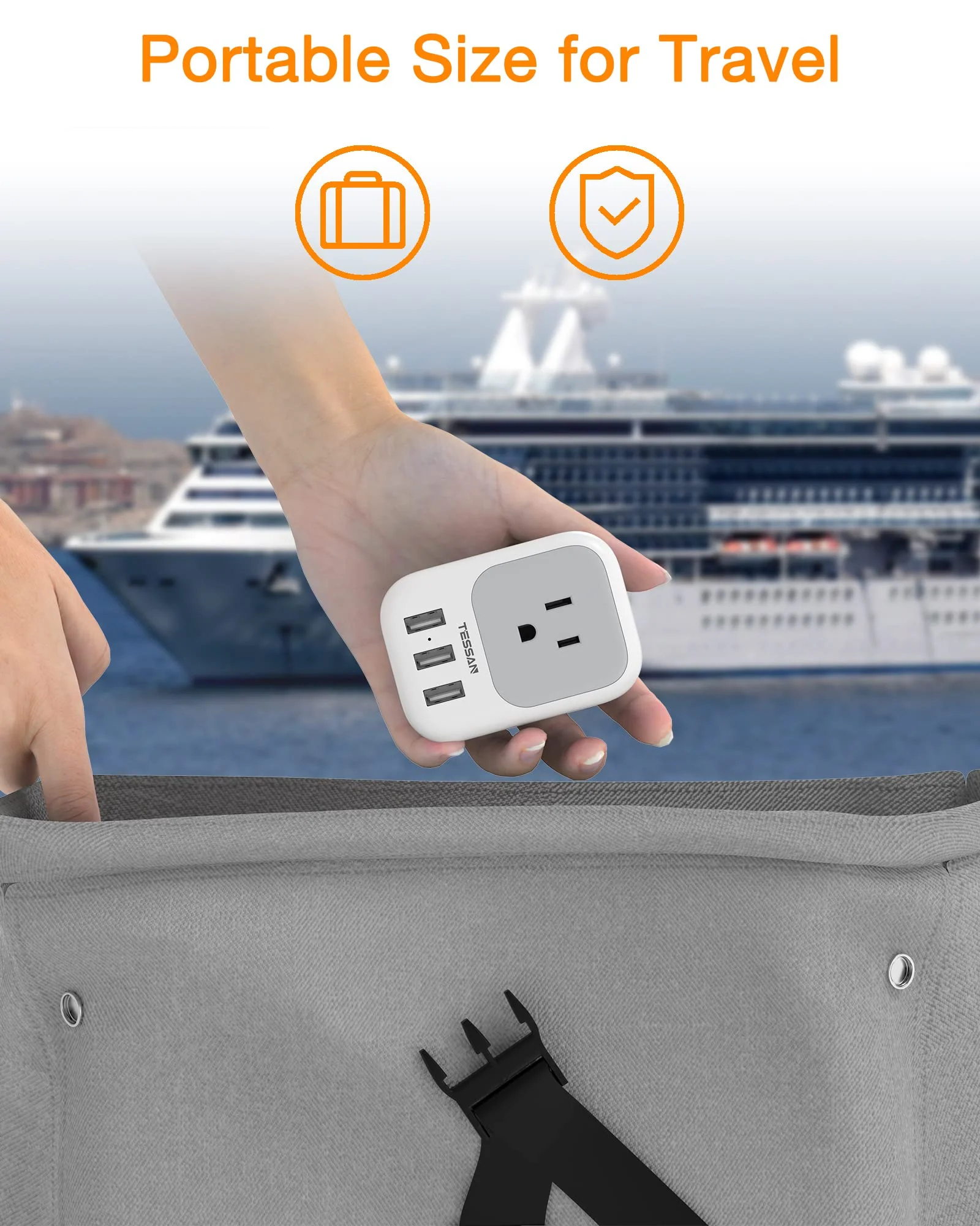 USB Charger Block, TESSAN USB Plug Adapter with Electrical 4 Box Splitter 3 USB Wall Charger Ports, Multi Plug Outlet Extender Charging for Cruise, Travel, Office, Dorm Essentials Grey USB-A - Image 5