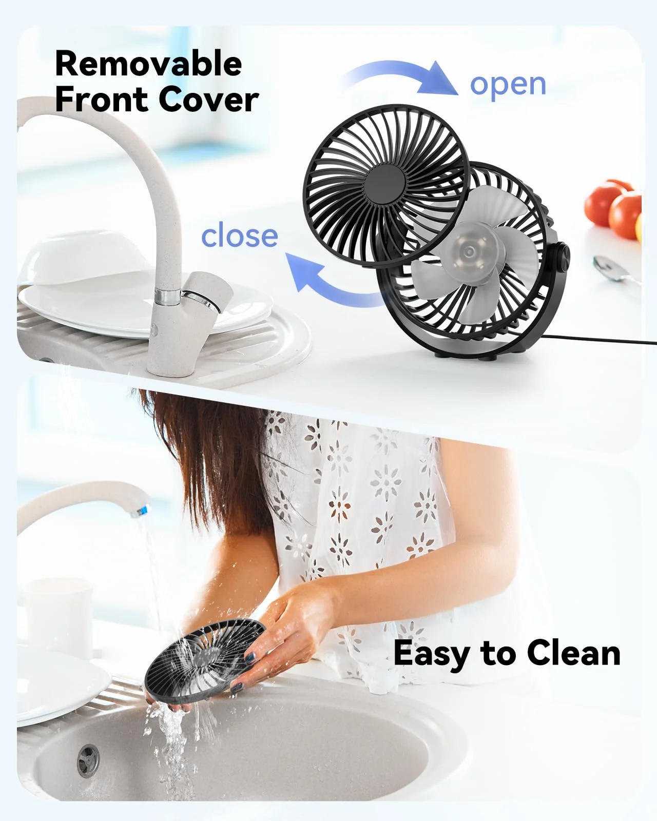USB Desk Fan, 5 Inch Mini Portable Fan, 3 Speeds Strong Airflow Personal Desktop Fan, Detachable Cooling Fan 360° Rotation Quiet Small Fan for Desk Home Office Travel Car, Black, 5ft Cable - Image 7