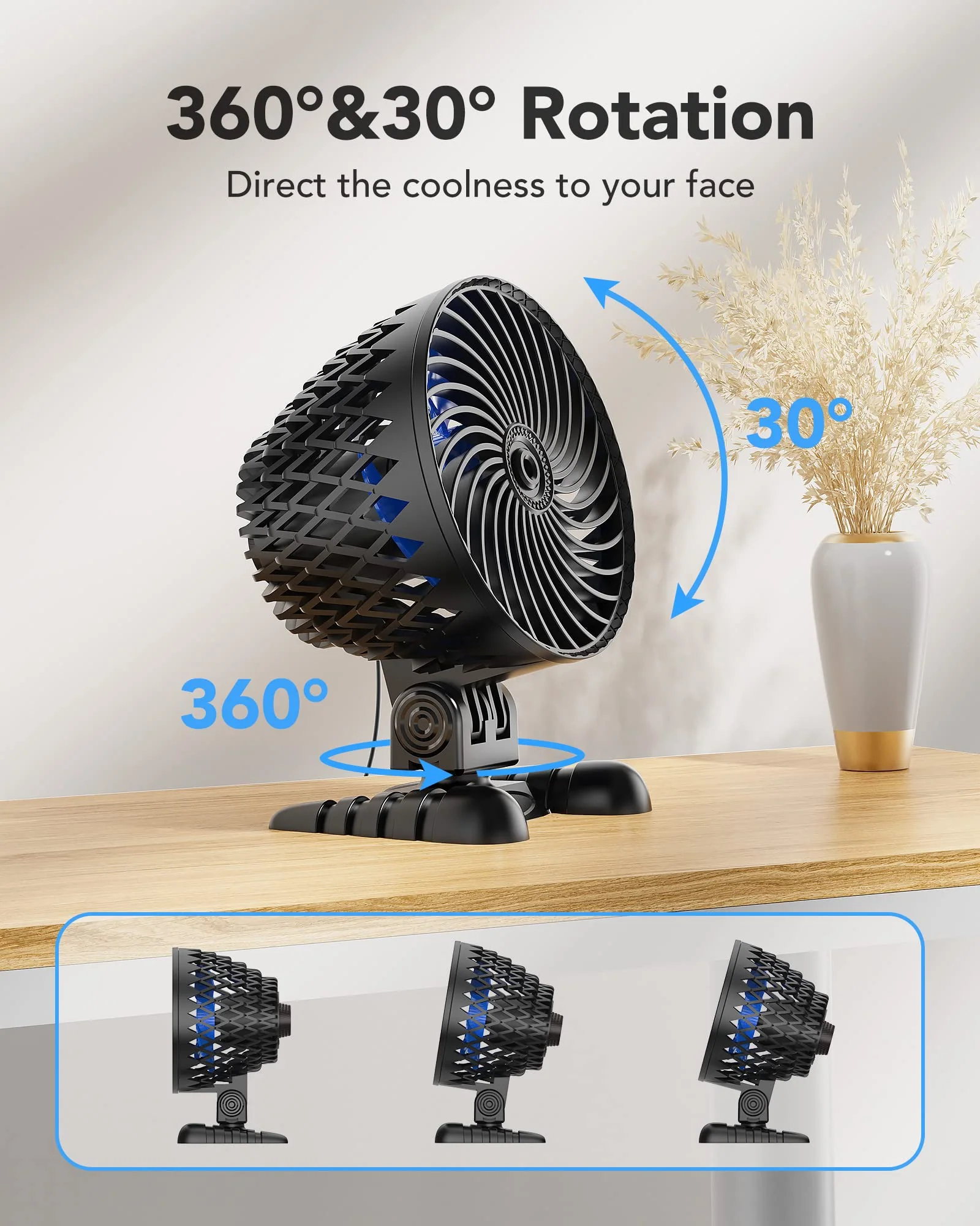 USB Desktop Small Fan, Stepless Speed Adjustment with Multiple Speed Levels, Portable Plug-in Personal Mini Fan,Quiet Powerful Airflow,Suitable for Office Home Dormitory Bedroom, 4.9 Feet Long Cable Black - Image 5