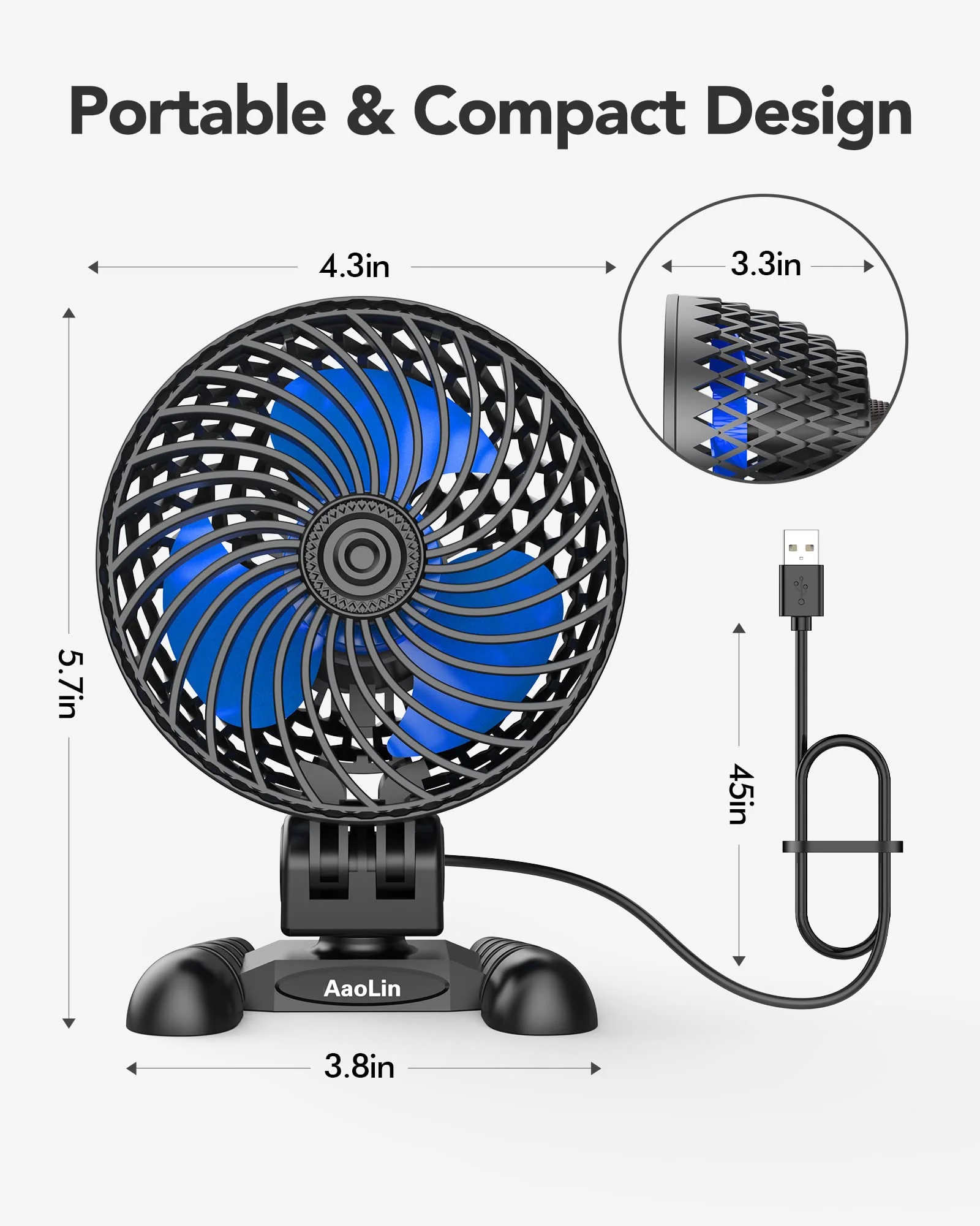 USB Desktop Small Fan, Stepless Speed Adjustment with Multiple Speed Levels, Portable Plug-in Personal Mini Fan,Quiet Powerful Airflow,Suitable for Office Home Dormitory Bedroom, 4.9 Feet Long Cable Black - Image 7