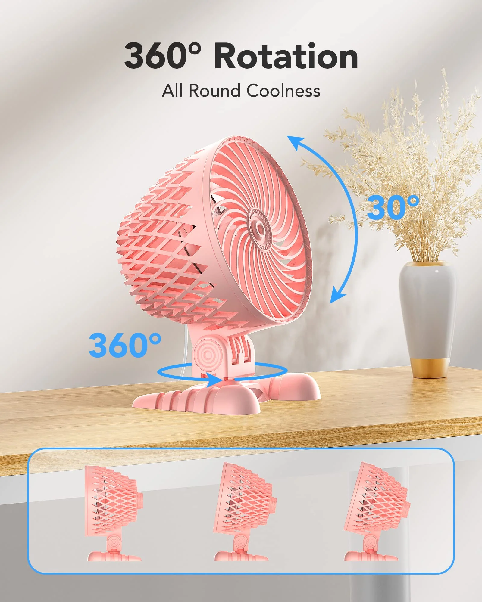 USB Desktop Small Fan, Stepless Speed Adjustment with Multiple Speed Levels, Portable Plug-in Personal Mini Fan,Quiet Powerful Airflow,Suitable for Office Home Dormitory Bedroom, 4.9 Feet Long Cable Pink - Image 5