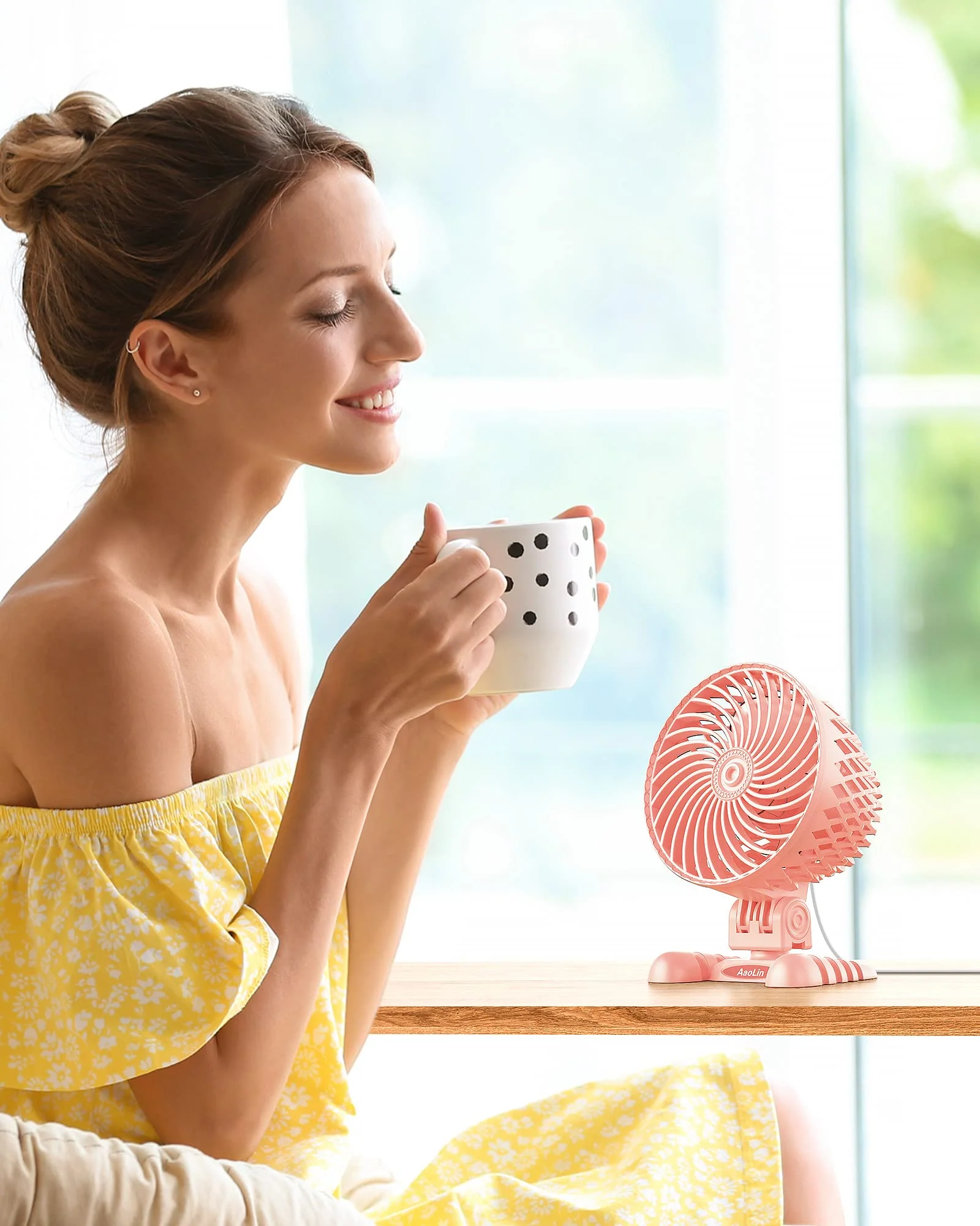 USB Desktop Small Fan, Stepless Speed Adjustment with Multiple Speed Levels, Portable Plug-in Personal Mini Fan,Quiet Powerful Airflow,Suitable for Office Home Dormitory Bedroom, 4.9 Feet Long Cable Pink - Image 6
