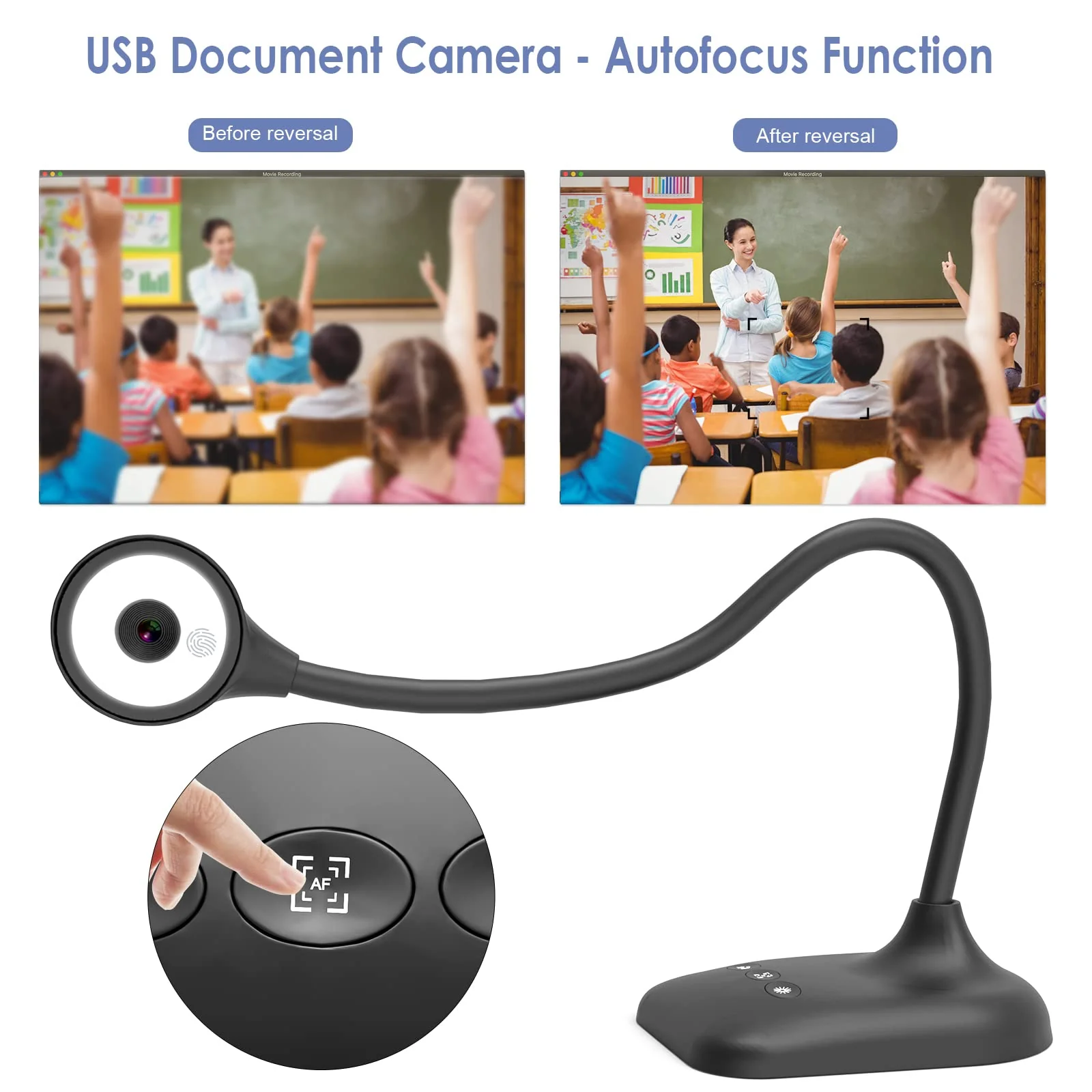 USB Document Camera for Teachers, Webcam/Doc Camera for Classroom with A3 Format, 3-Level LED Lights, Image Invert, Fold, Dual mic for Mac OS, Windows, Zoom, OBS Work with Distance Learning - Image 3