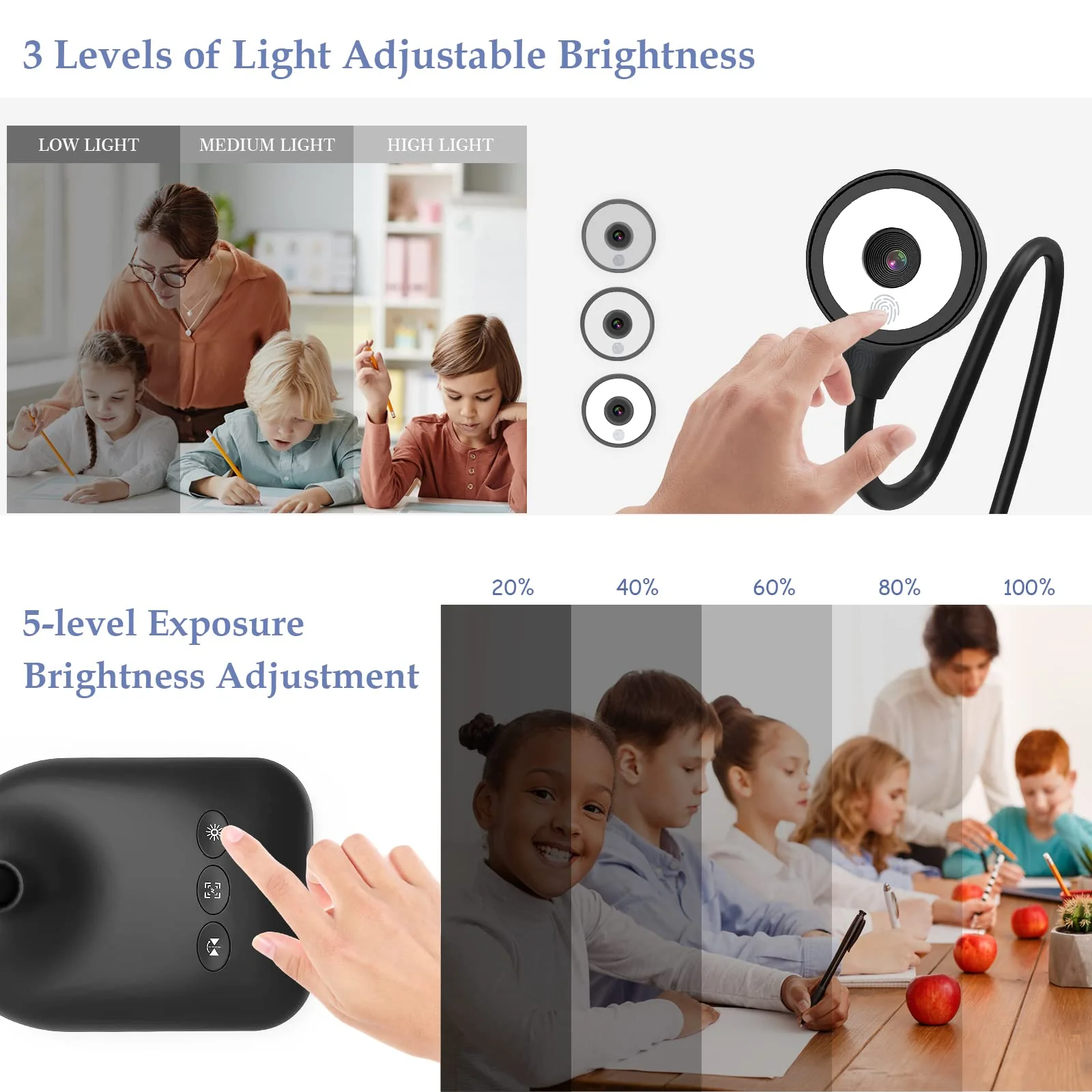 USB Document Camera for Teachers, Webcam/Doc Camera for Classroom with A3 Format, 3-Level LED Lights, Image Invert, Fold, Dual mic for Mac OS, Windows, Zoom, OBS Work with Distance Learning - Image 4