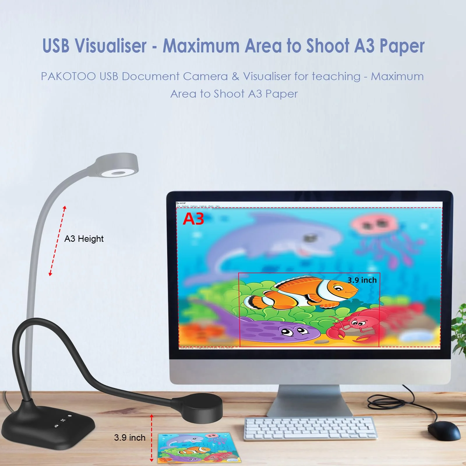 USB Document Camera for Teachers, Webcam/Doc Camera for Classroom with A3 Format, 3-Level LED Lights, Image Invert, Fold, Dual mic for Mac OS, Windows, Zoom, OBS Work with Distance Learning - Image 6