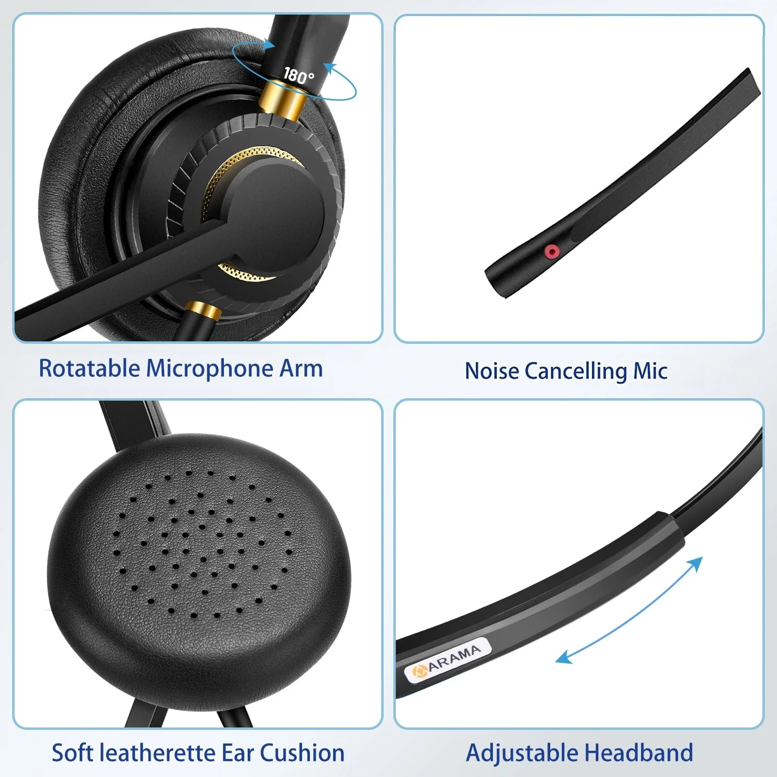 USB Headset with Microphone Noise Cancelling & Audio Controls Ultra Comfort USB Headphone for Computer Laptop Pc Business Skype UC Webinar Call Center Office Black-Monaural - Image 4