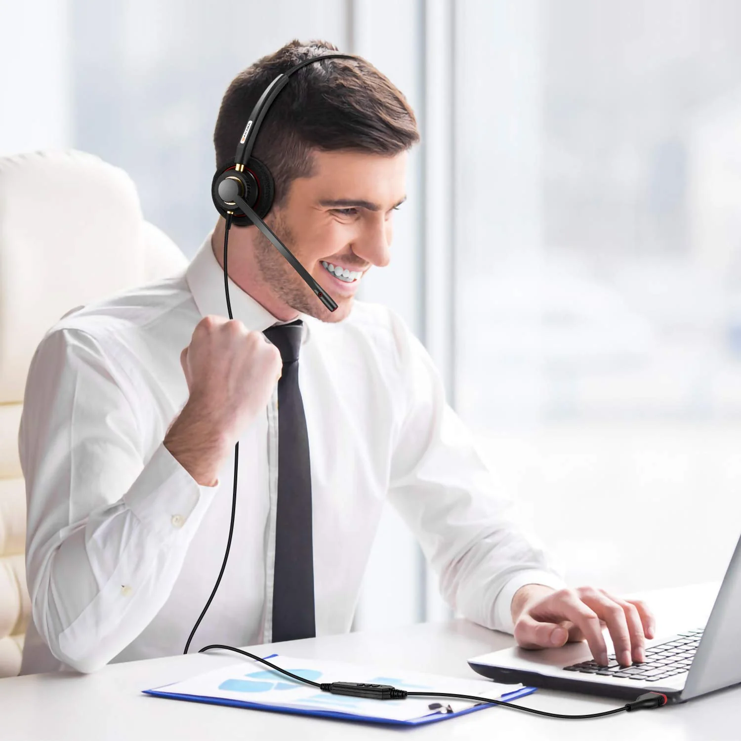 USB Headset with Microphone Noise Cancelling & Audio Controls Ultra Comfort USB Headphone for Computer Laptop Pc Business Skype UC Webinar Call Center Office Black-Monaural - Image 6