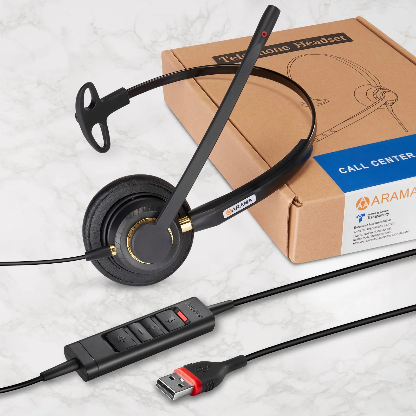 USB Headset with Microphone Noise Cancelling & Audio Controls Ultra Comfort USB Headphone for Computer Laptop Pc Business Skype UC Webinar Call Center Office Black-Monaural - Image 7