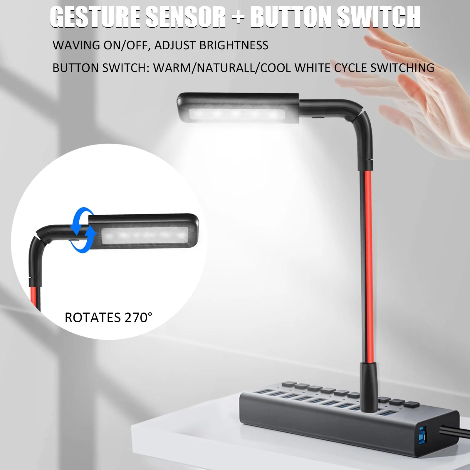 USB LED Light for Laptop Lamp, Brighter Gesture Sensing USB Lights 3 Color Temp Stepless Dimming Brightness USB Reading Lamp Eye-Care Flexible Portable Lights for laptop Keyboard Reading Camping - Image 2