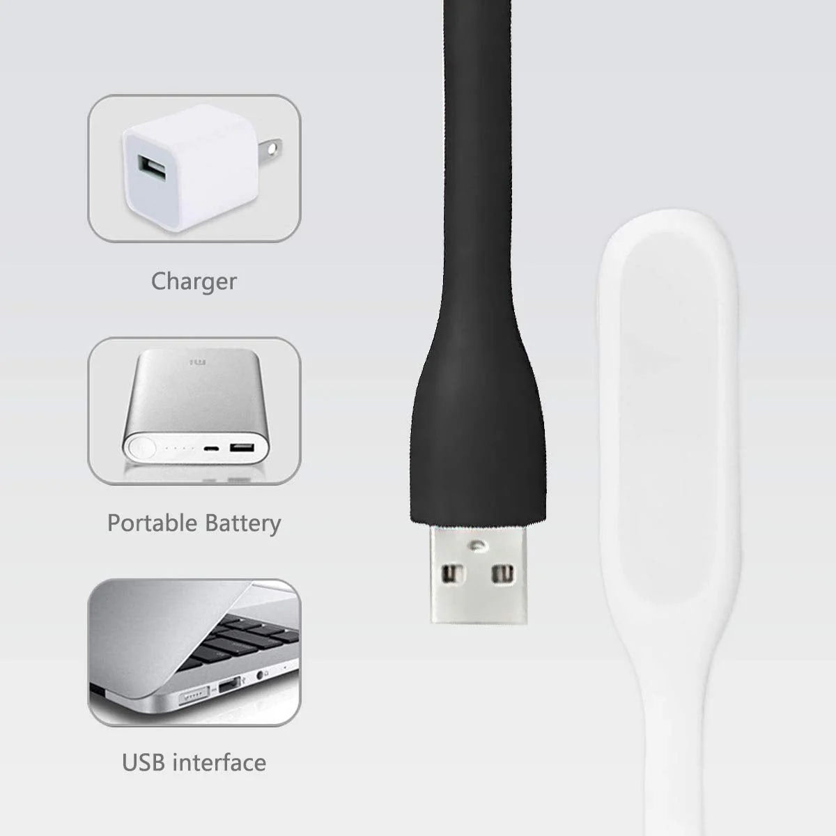 USB LED Light Lamp for Power Bank, Portable Eye Care Mini Night Light with Flexible Arm, USB Gooseneck Reading Lamps Book Light,Compatible for Desktop, Notebook Laptop (10-White) 10PCS-White - Image 6