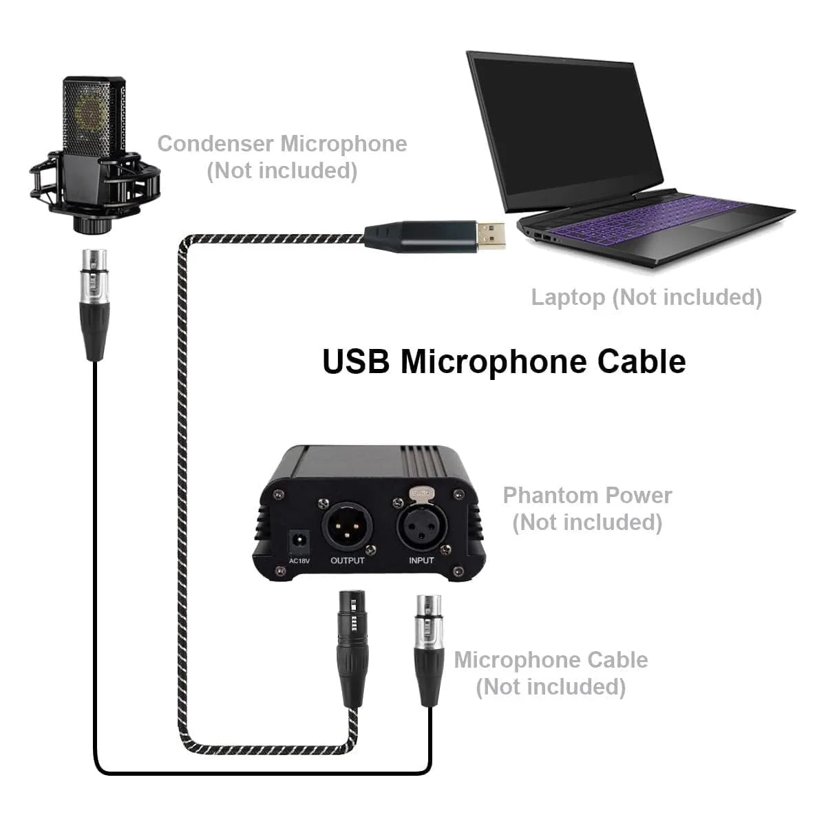 USB Microphone Cable, 10FT XLR to USB Cable,XLR Female to USB A Mic Link Converter Cable for Microphones or Recording Karaoke Sing 10Feet Silver - Image 3