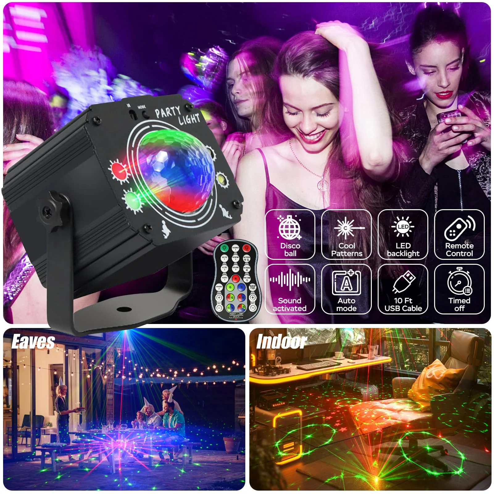 USB Powered 60-Patterns 240 Conbination Effects Stage Light Party Light Sound-Activated Disco Ball Laucnpty DJ Party Light Ideal for Christmas, Raves, Home Karaoke, Dance, Clubs, and Bar Parties - Image 2