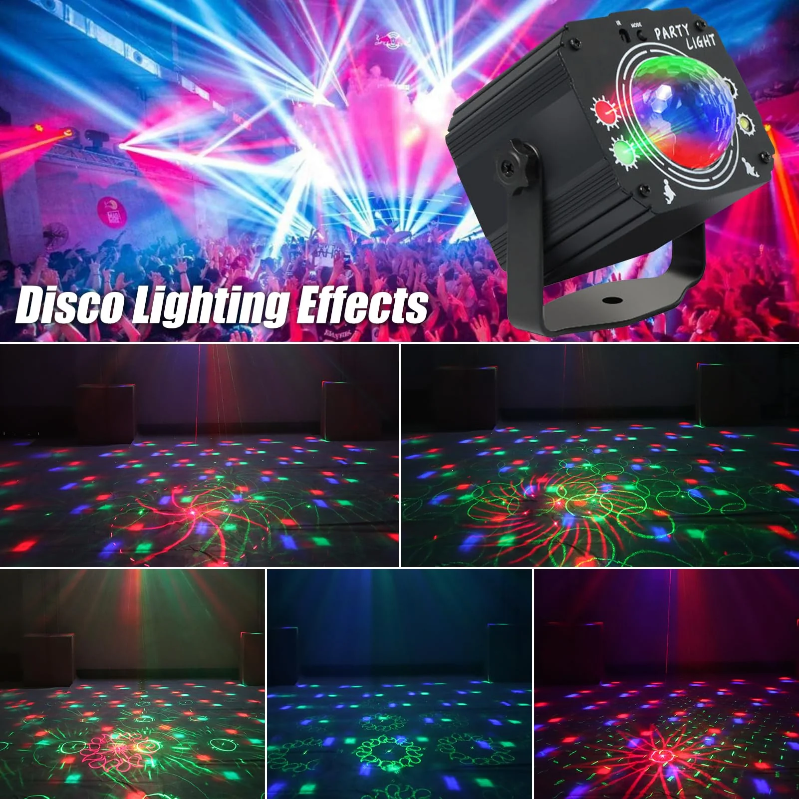 USB Powered 60-Patterns 240 Conbination Effects Stage Light Party Light Sound-Activated Disco Ball Laucnpty DJ Party Light Ideal for Christmas, Raves, Home Karaoke, Dance, Clubs, and Bar Parties - Image 4
