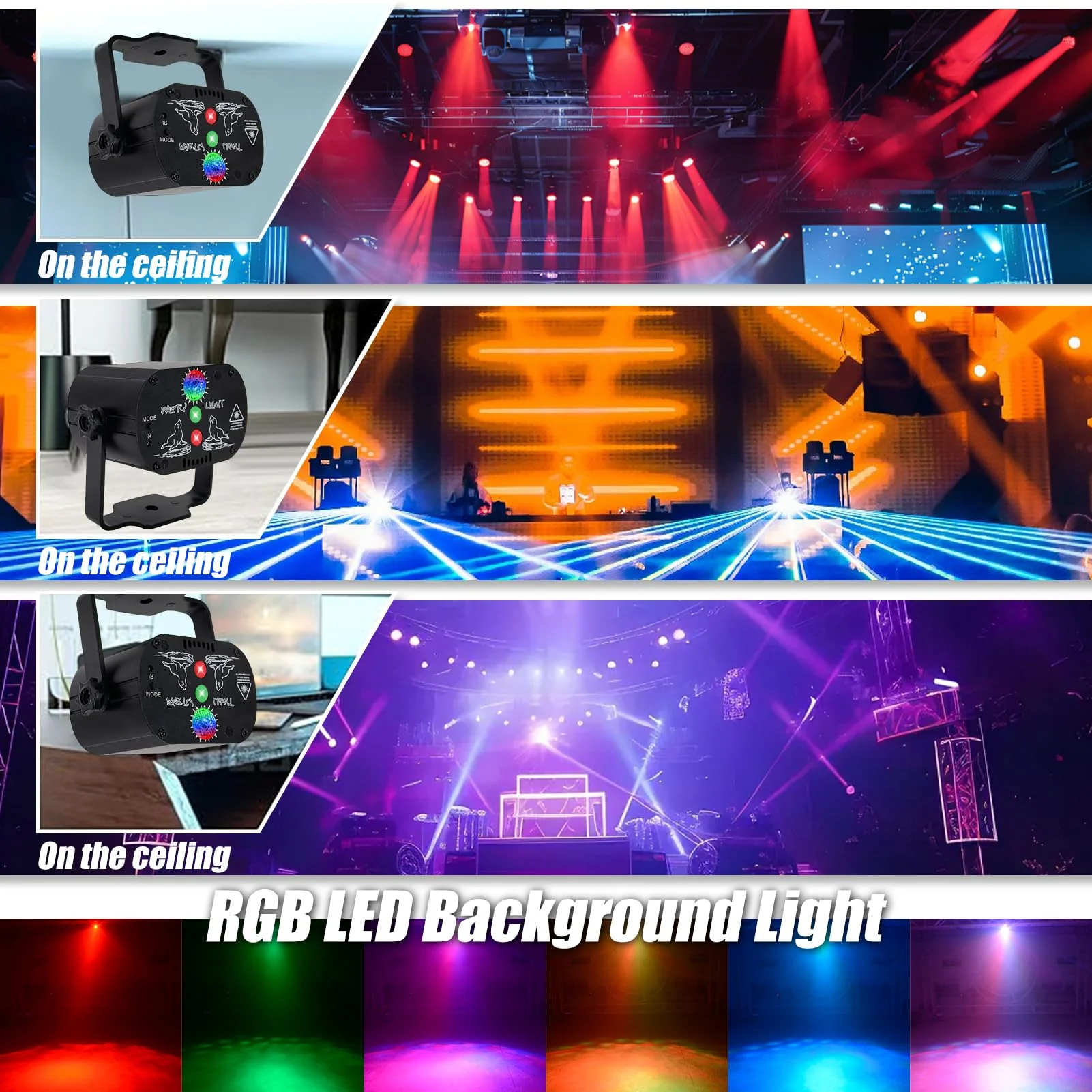USB-Powered 60-Patterns 240 Conbination Effects Stage Light Party Light UV & RGB Backlight Remote Control for Indoor Events, Birthdays, Halloween, Karaoke, Club, and KTV (R60) - Image 3
