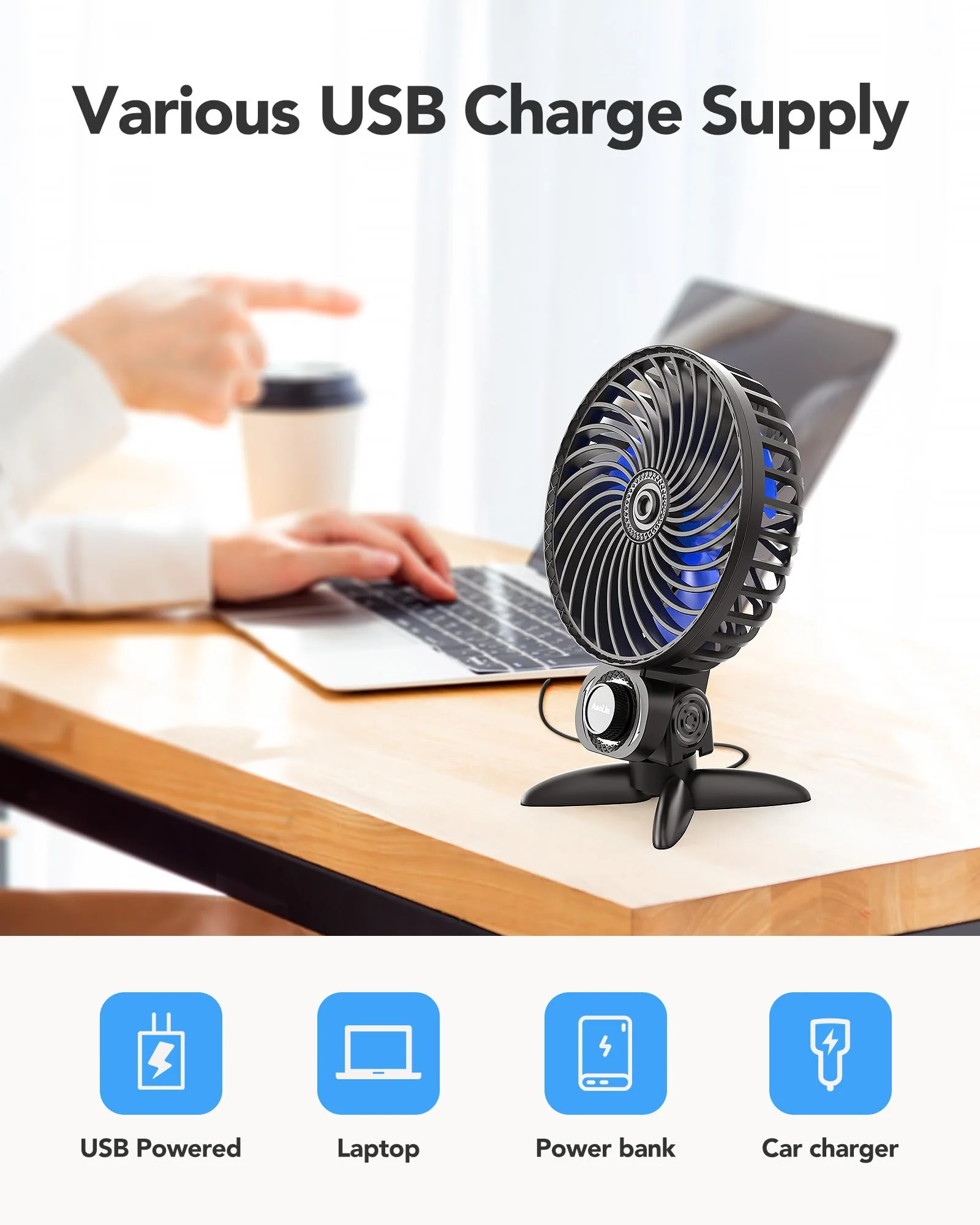 USB Small Fan, Desk Fans with CVT Variable Speeds, Strong Cooling Airflow, Quiet Portable, Desktop Mini Personal Fan for Room, Home,Office, Bedroom-USB Powered Black - Image 6