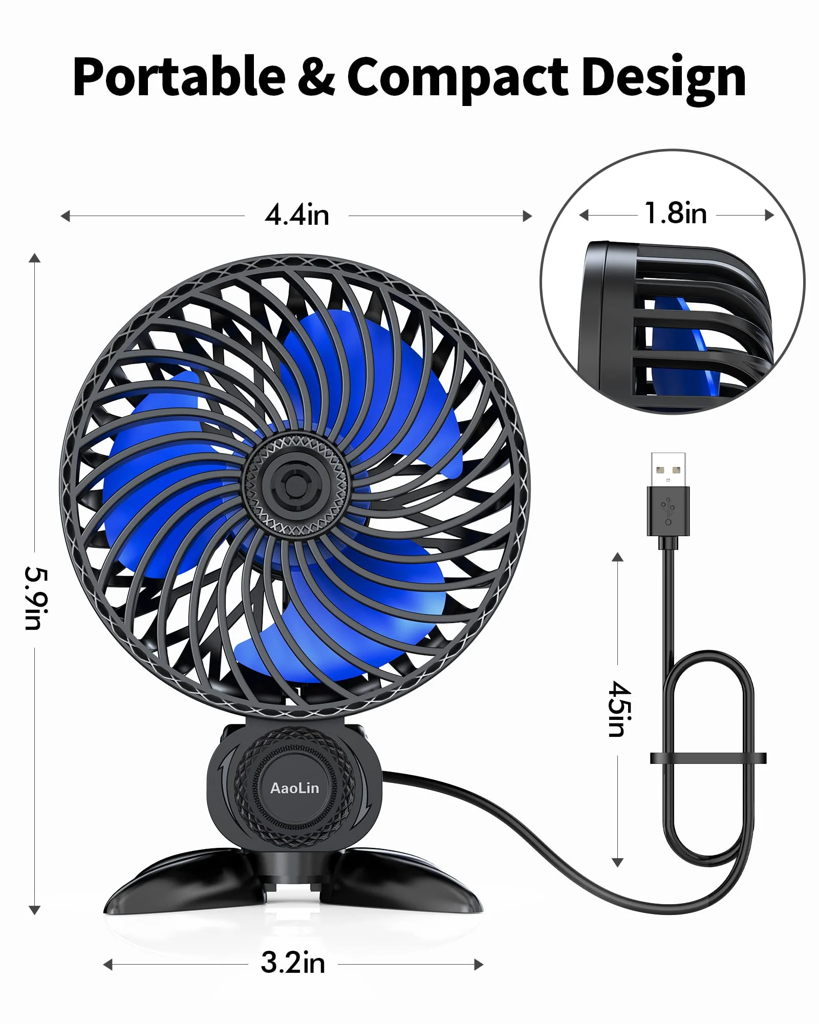 USB Small Fan, Desk Fans with CVT Variable Speeds, Strong Cooling Airflow, Quiet Portable, Desktop Mini Personal Fan for Room, Home,Office, Bedroom-USB Powered Black - Image 7