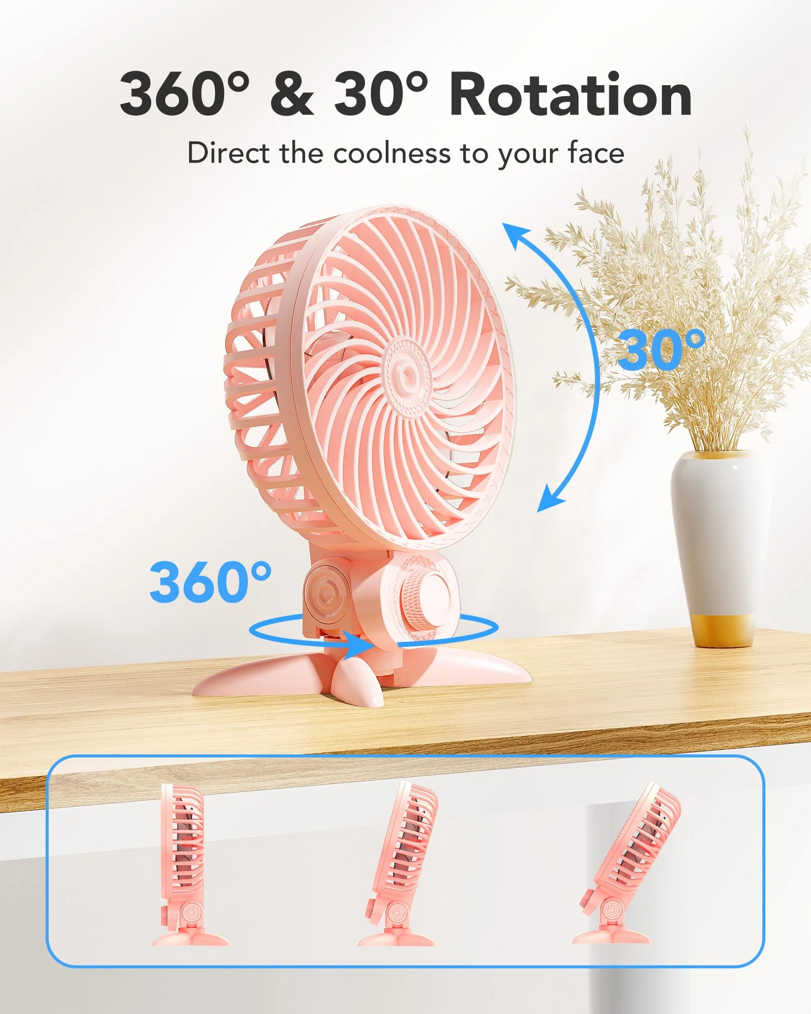 USB Small Fan, Desk Fans with CVT Variable Speeds, Strong Cooling Airflow, Quiet Portable, Desktop Mini Personal Fan for Room, Home,Office, Bedroom-USB Powered Pink - Image 4