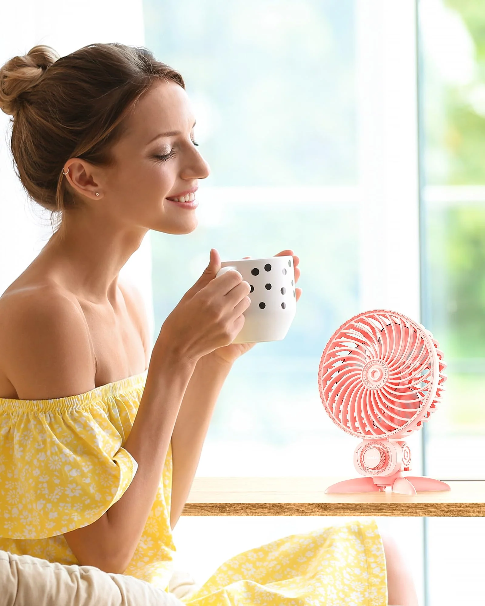 USB Small Fan, Desk Fans with CVT Variable Speeds, Strong Cooling Airflow, Quiet Portable, Desktop Mini Personal Fan for Room, Home,Office, Bedroom-USB Powered Pink - Image 5